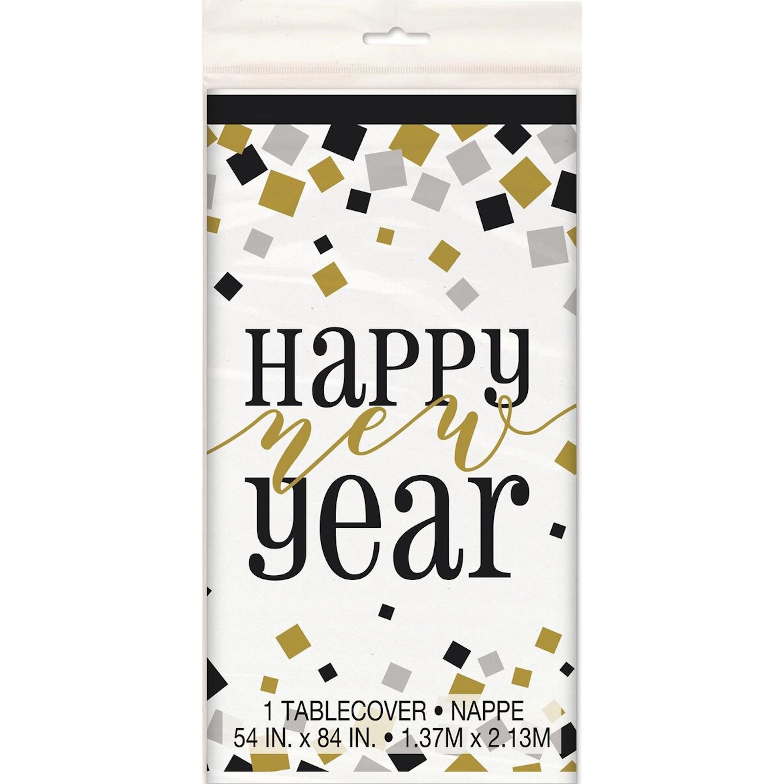Black Silver and Gold Happy New Year Plastic Tablecloth