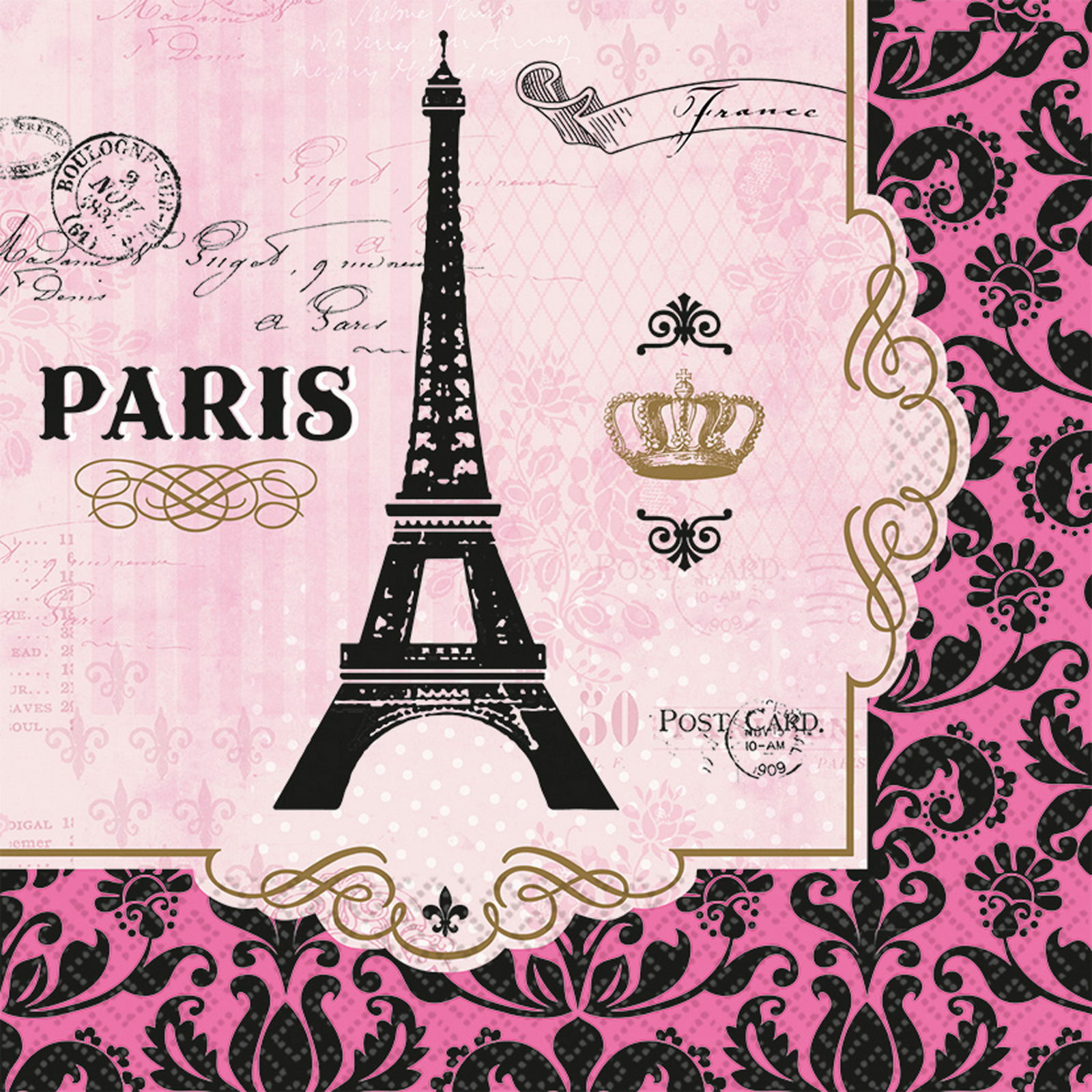 Day In Paris Large Napkins / Serviettes (Pack of 16)