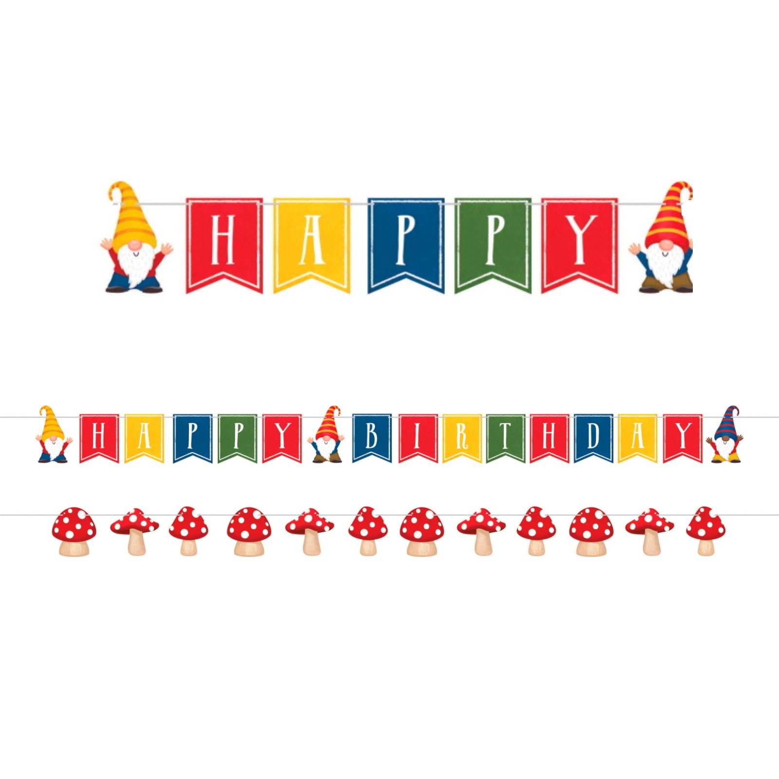 Party Gnomes Happy Birthday Garland Banner
