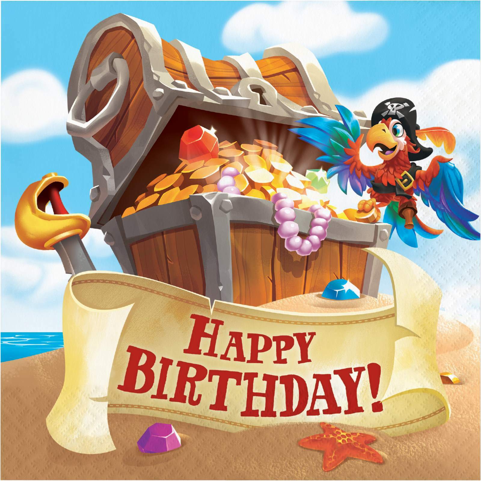 Pirate Treasure Large Happy Birthday Napkins / Serviettes (Pack of 16)