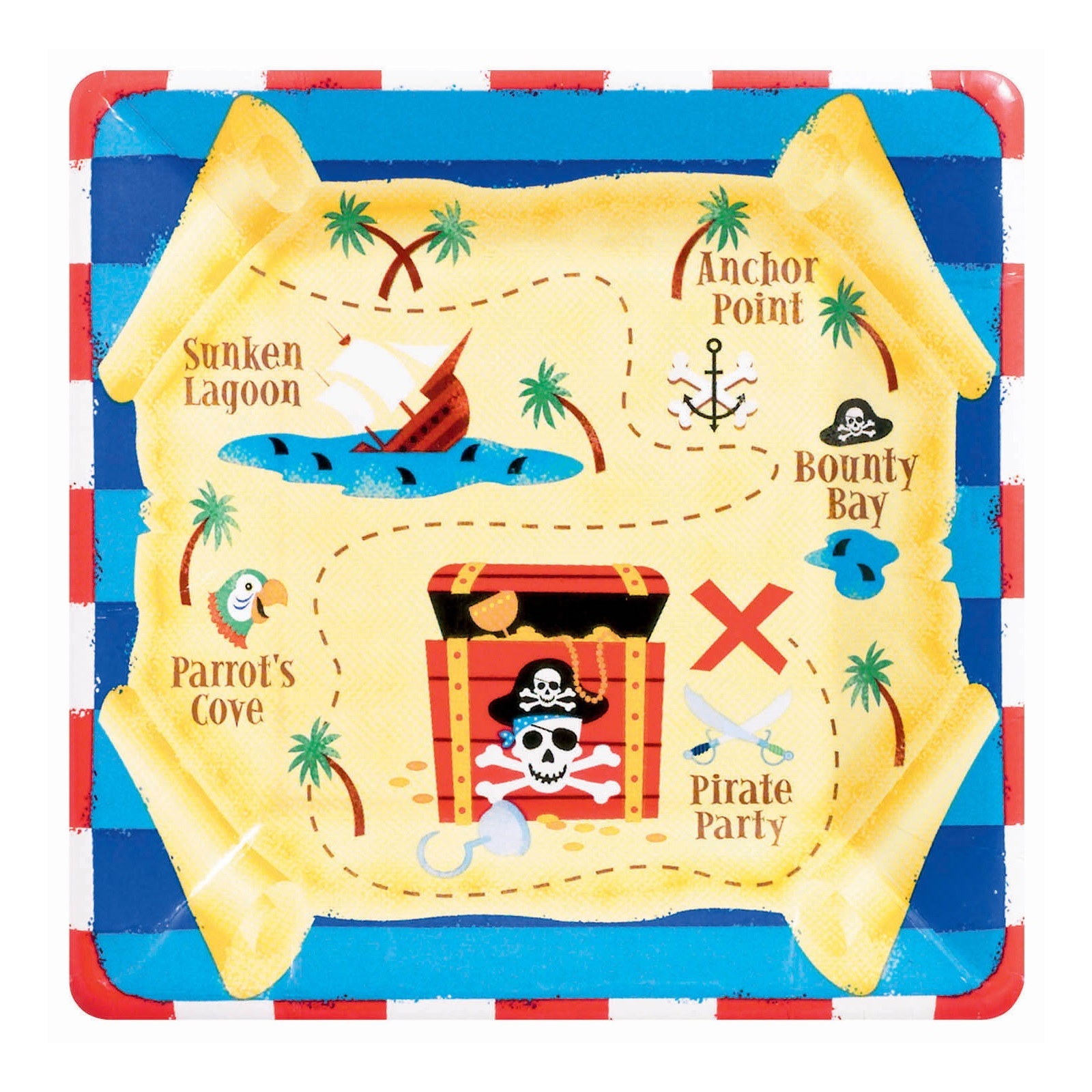 Pirate Treasure Small Paper Square Plates (Pack of 8)