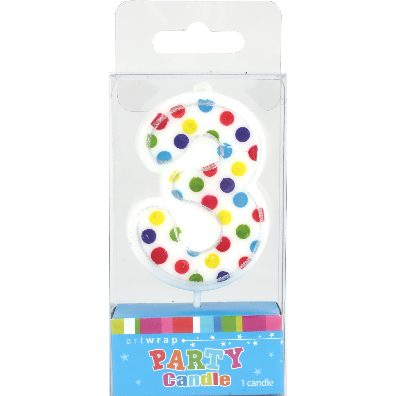 Rainbow Polka Dot Number 3 Candle 