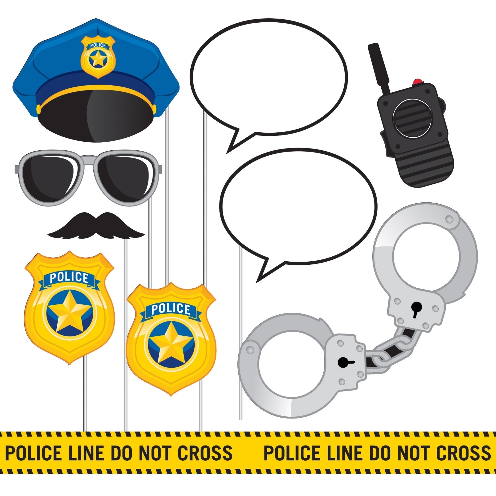 Police Party Photo Booth Props (Pack of 10)