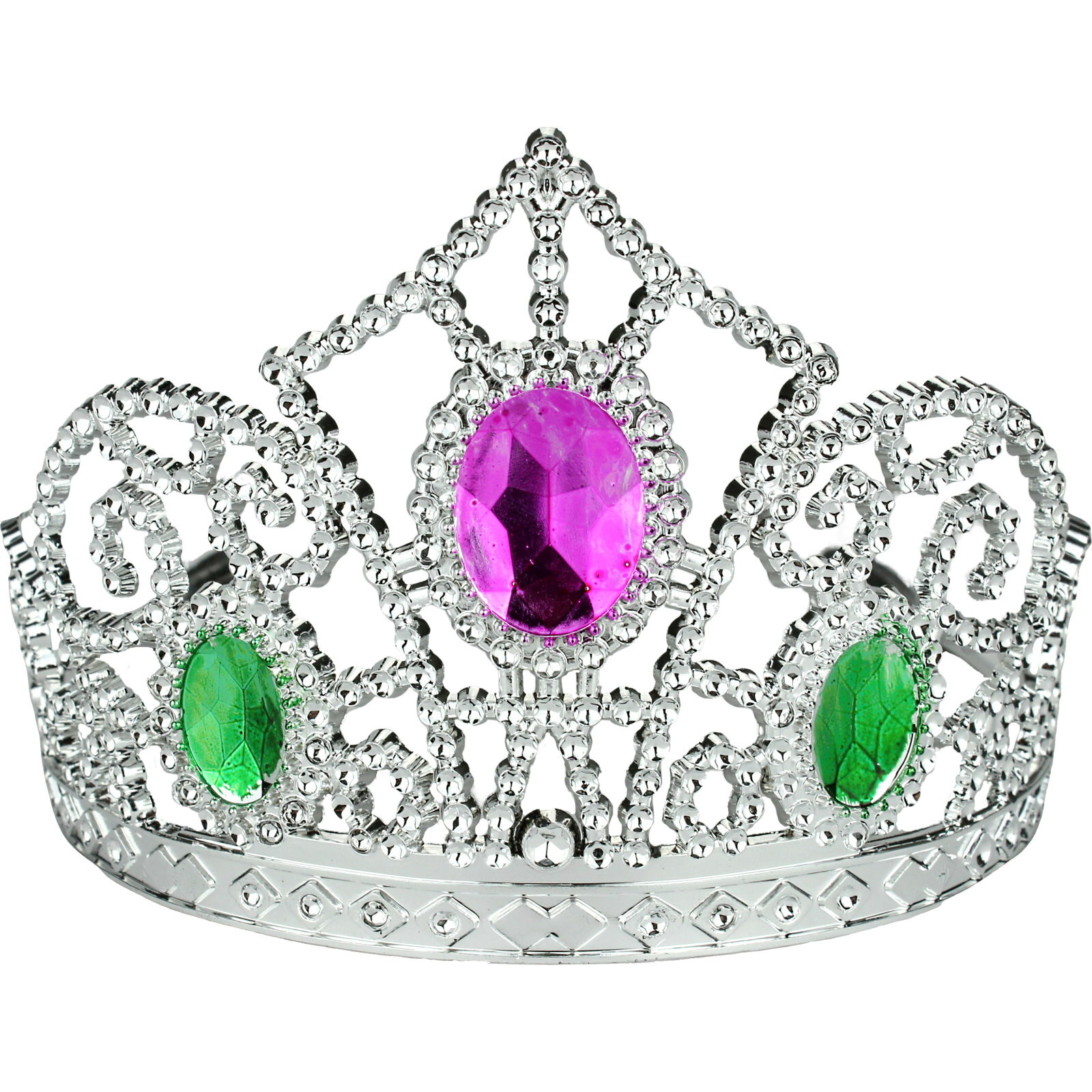 Silver Princess Pink and Green Gem Tiara