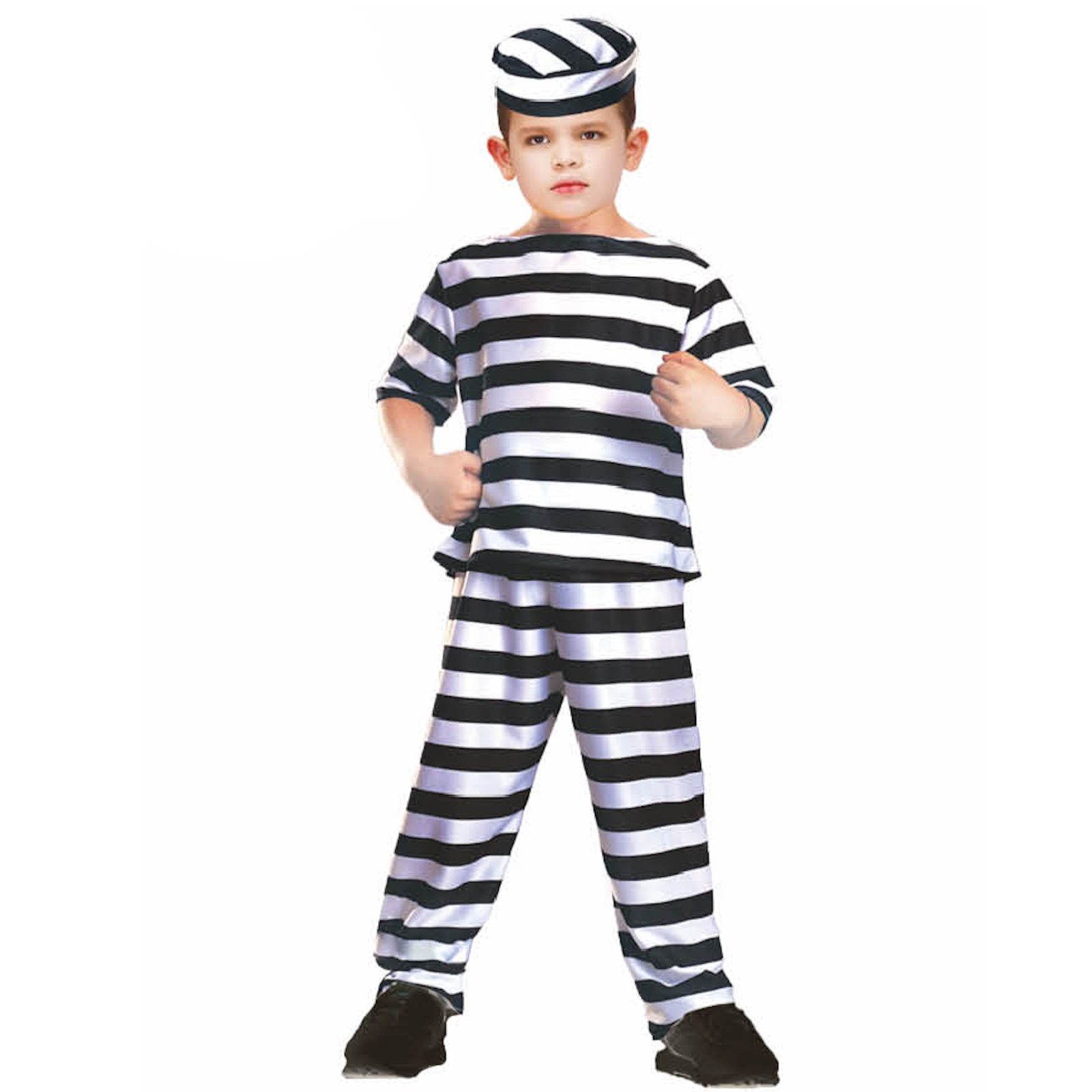 Black and White Stripe Kids Prisoner Costume 10-12 Years