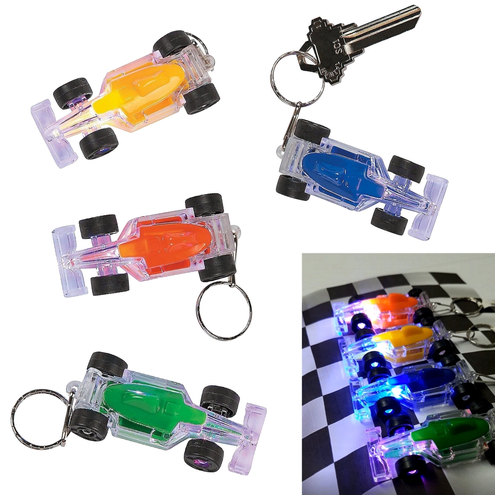 Light Up Race Car Keyrings (Pack of 12)