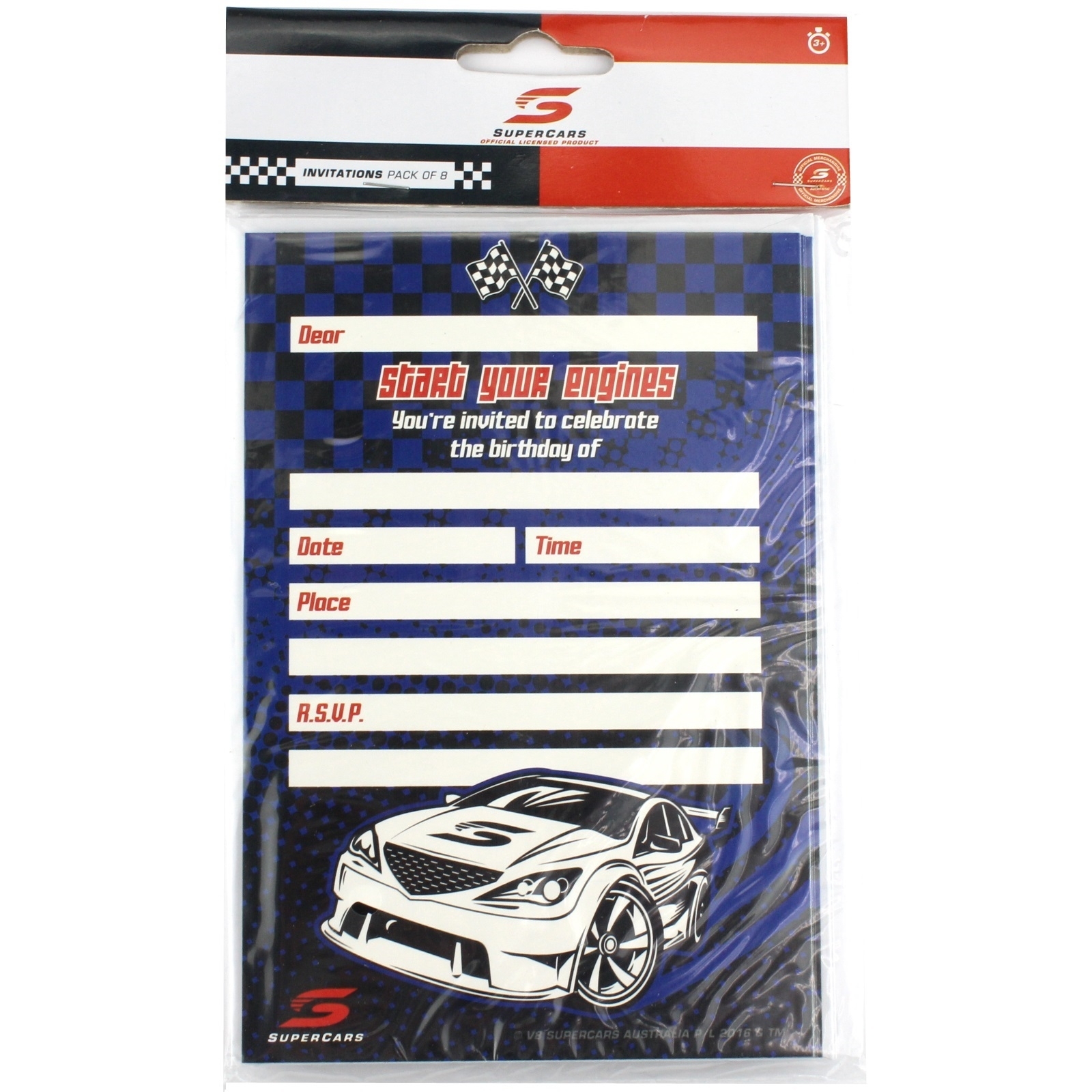 V8 Supercars Party Invitations (Pack of 8)