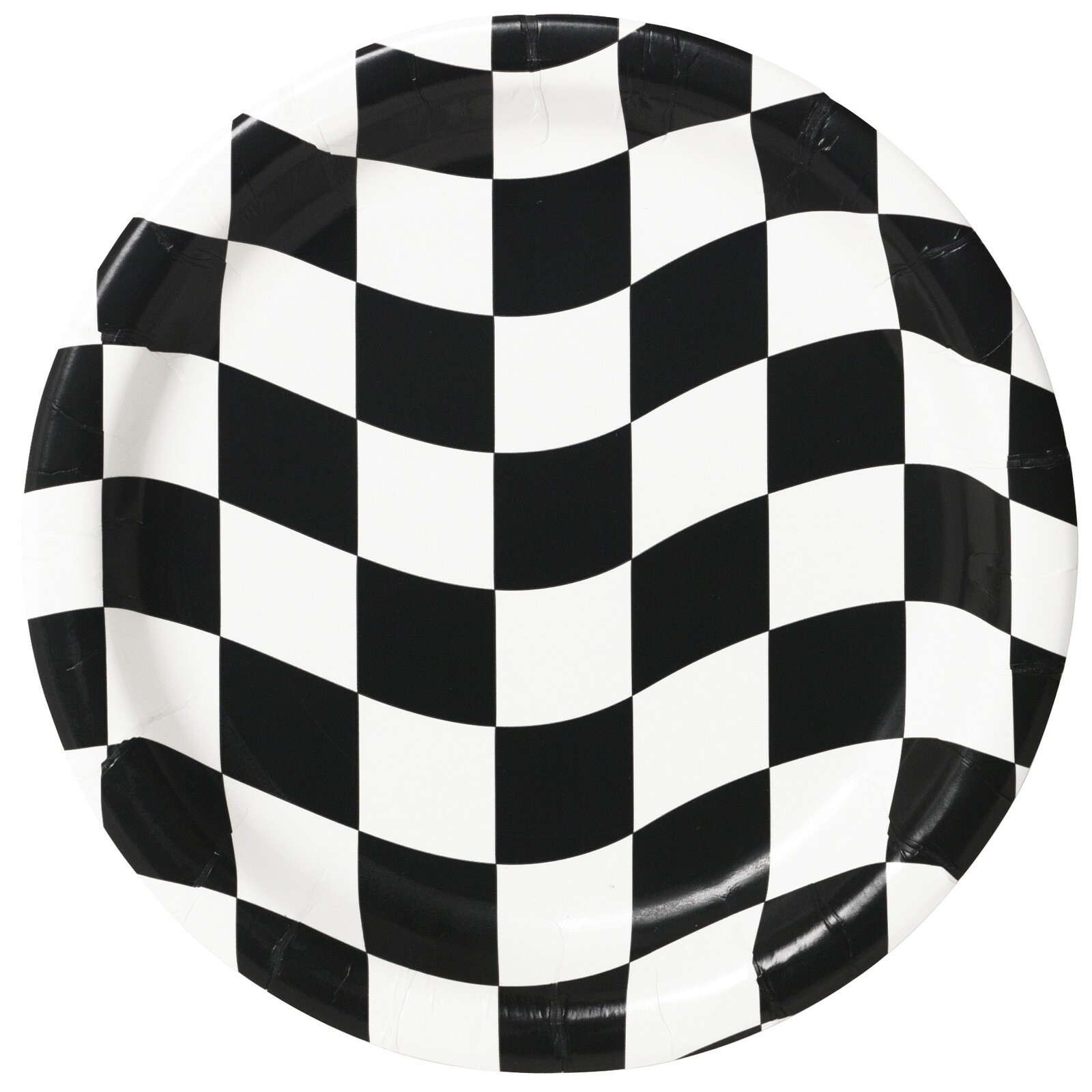 Black and White Checkered Wave Large Paper Plates (Pack of 8)