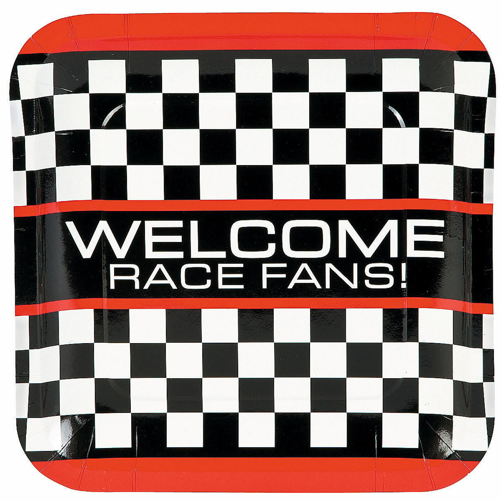 Race Car Checkered Flag Large Square Paper Plates (Pack of 8)