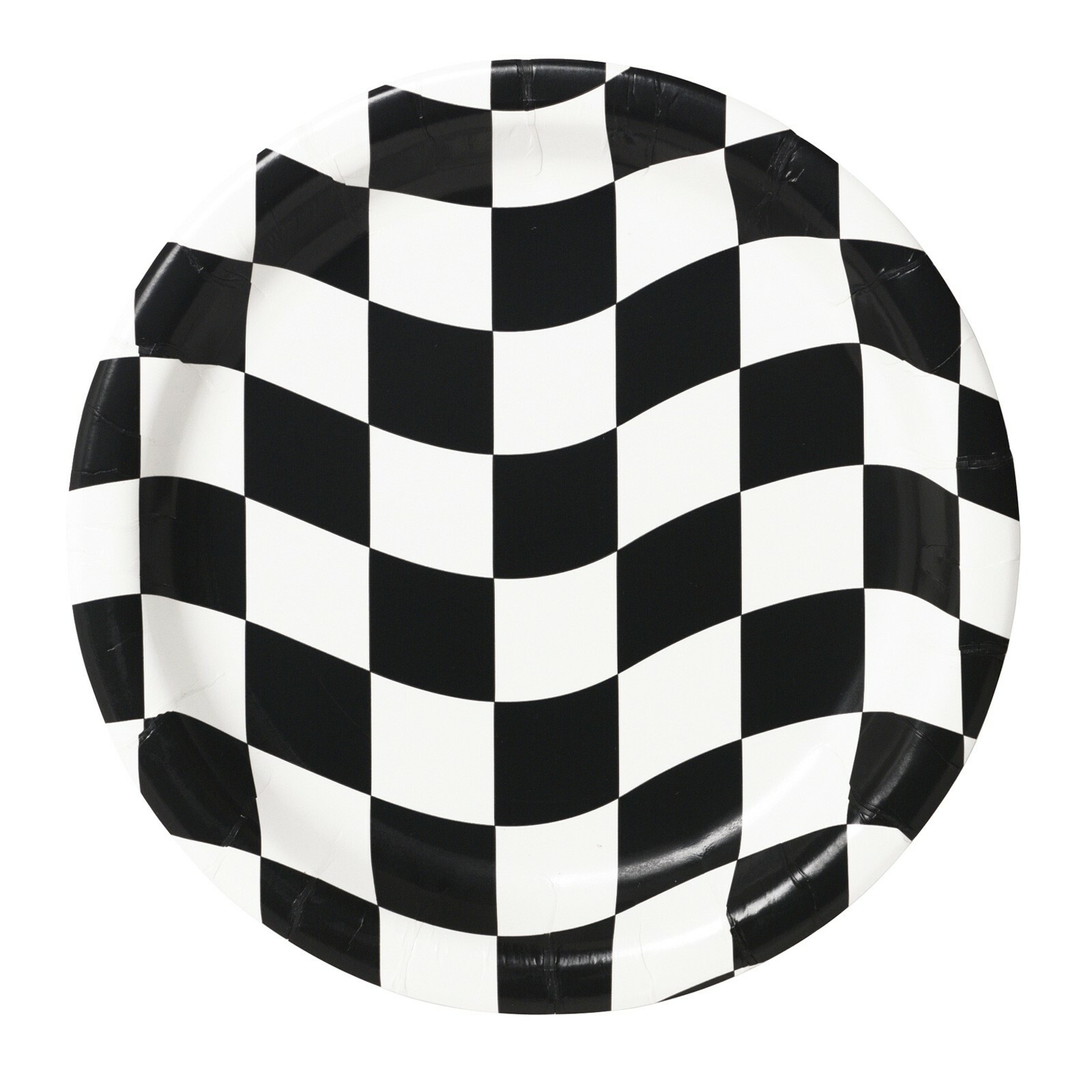 Black and White Checkered Wave Small Paper Plates (Pack of 8)