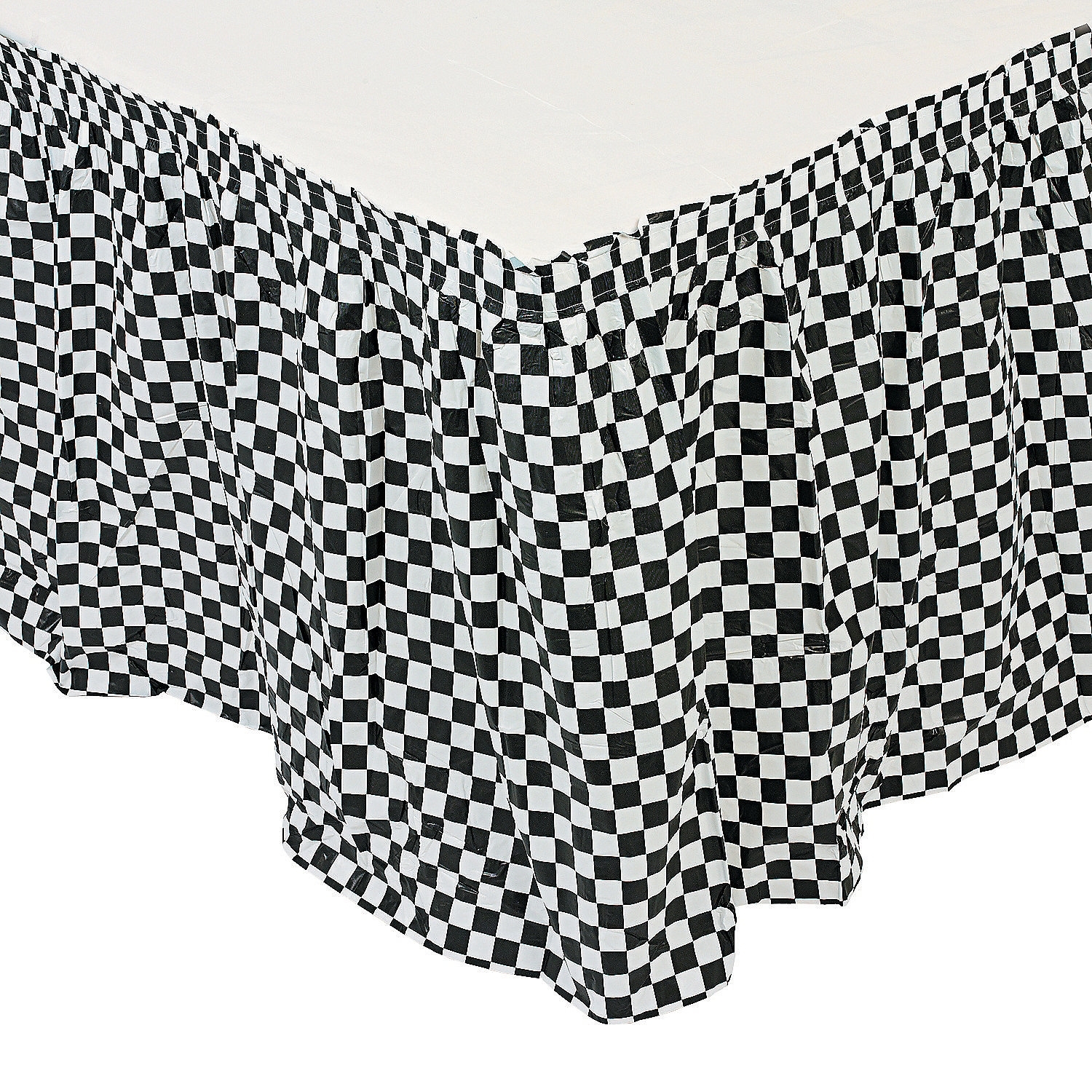 Black and White Chequered Plastic Table Skirt