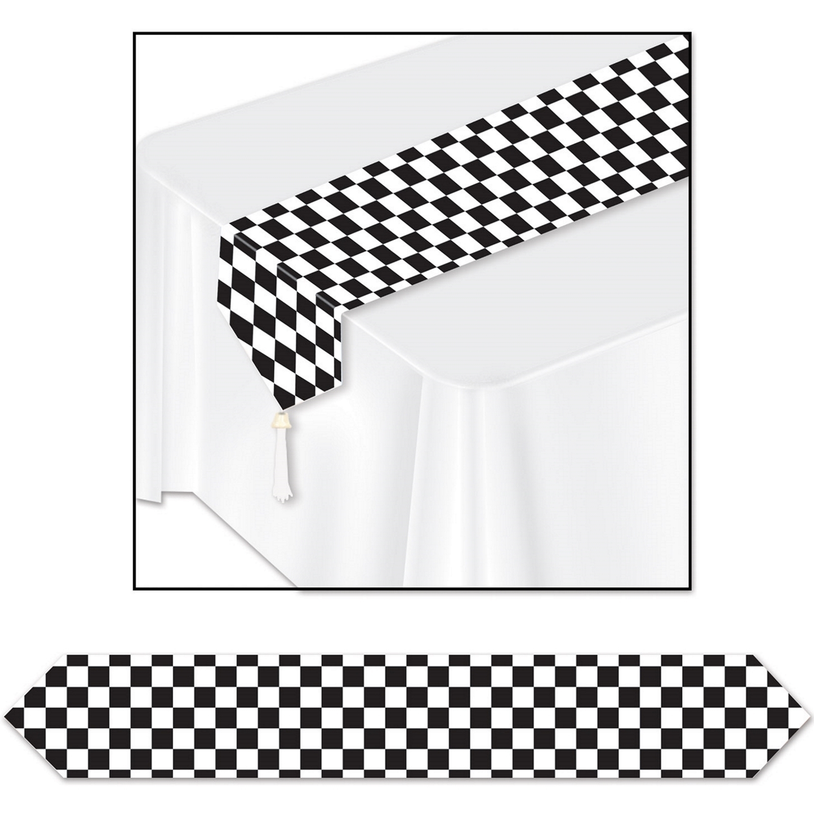 Black and White Chequered Paper Table Runner