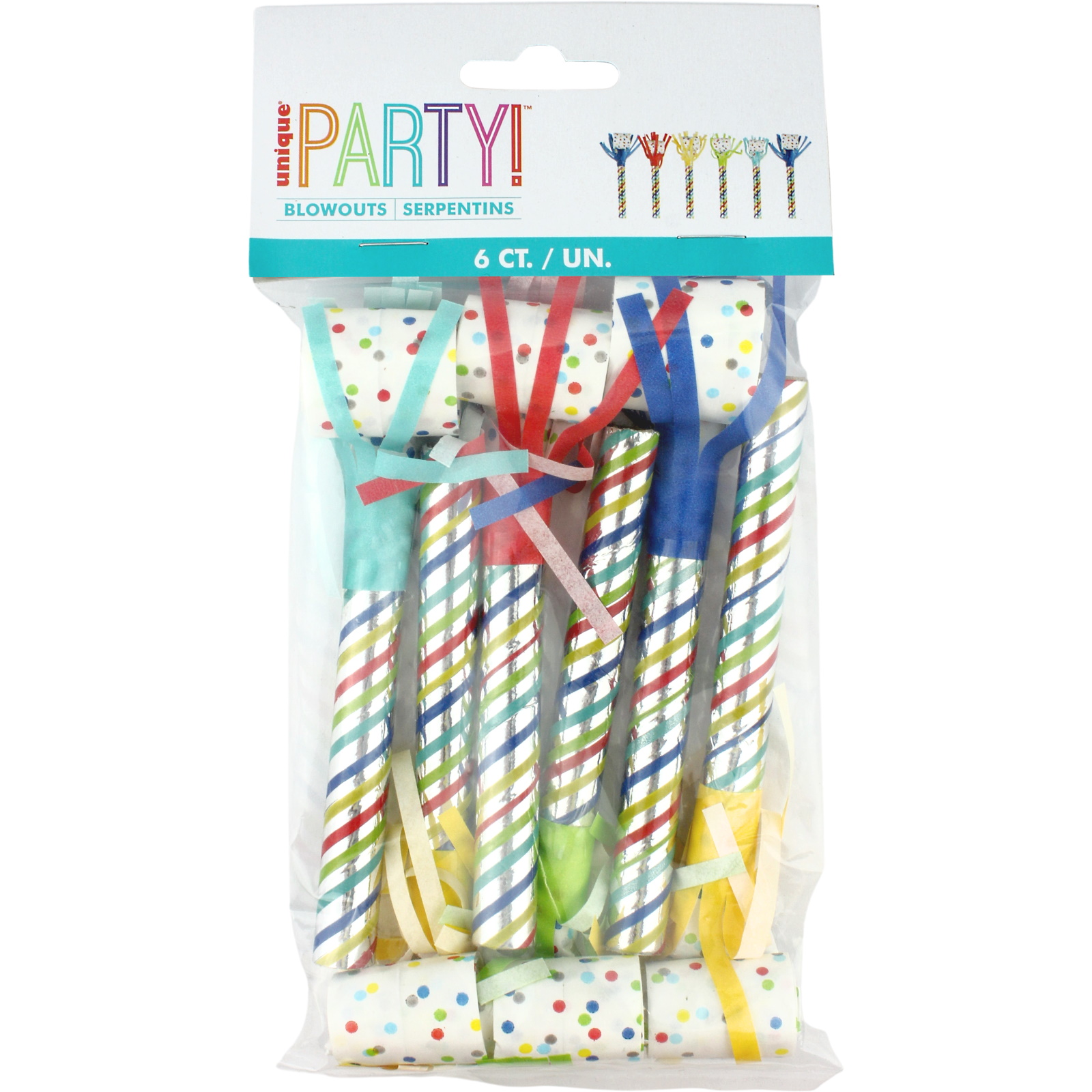 Multi Coloured Fringe Party Blowers (Pack of 6) 