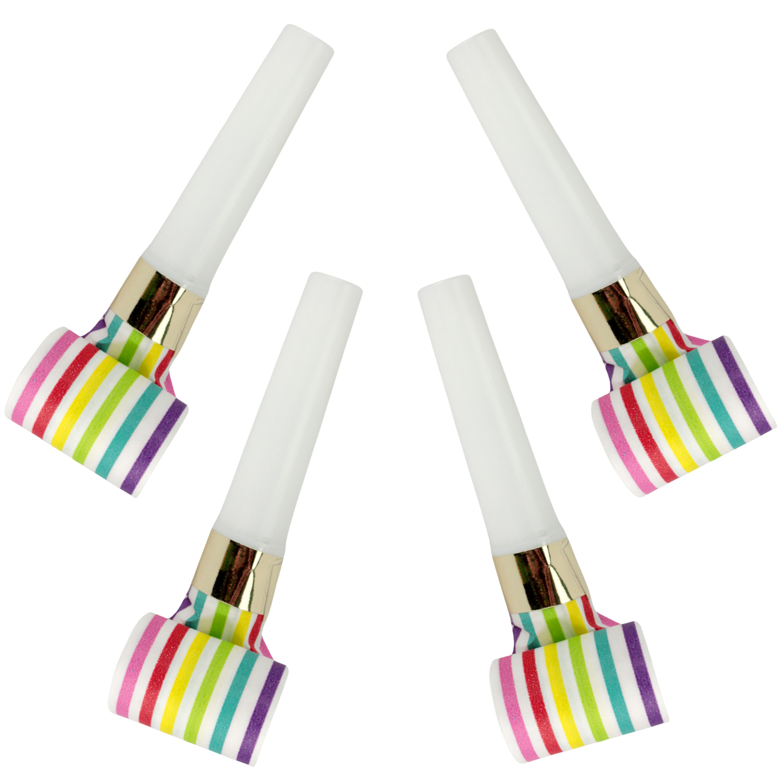 White and Rainbow Striped Party Blowers (Pack of 8)