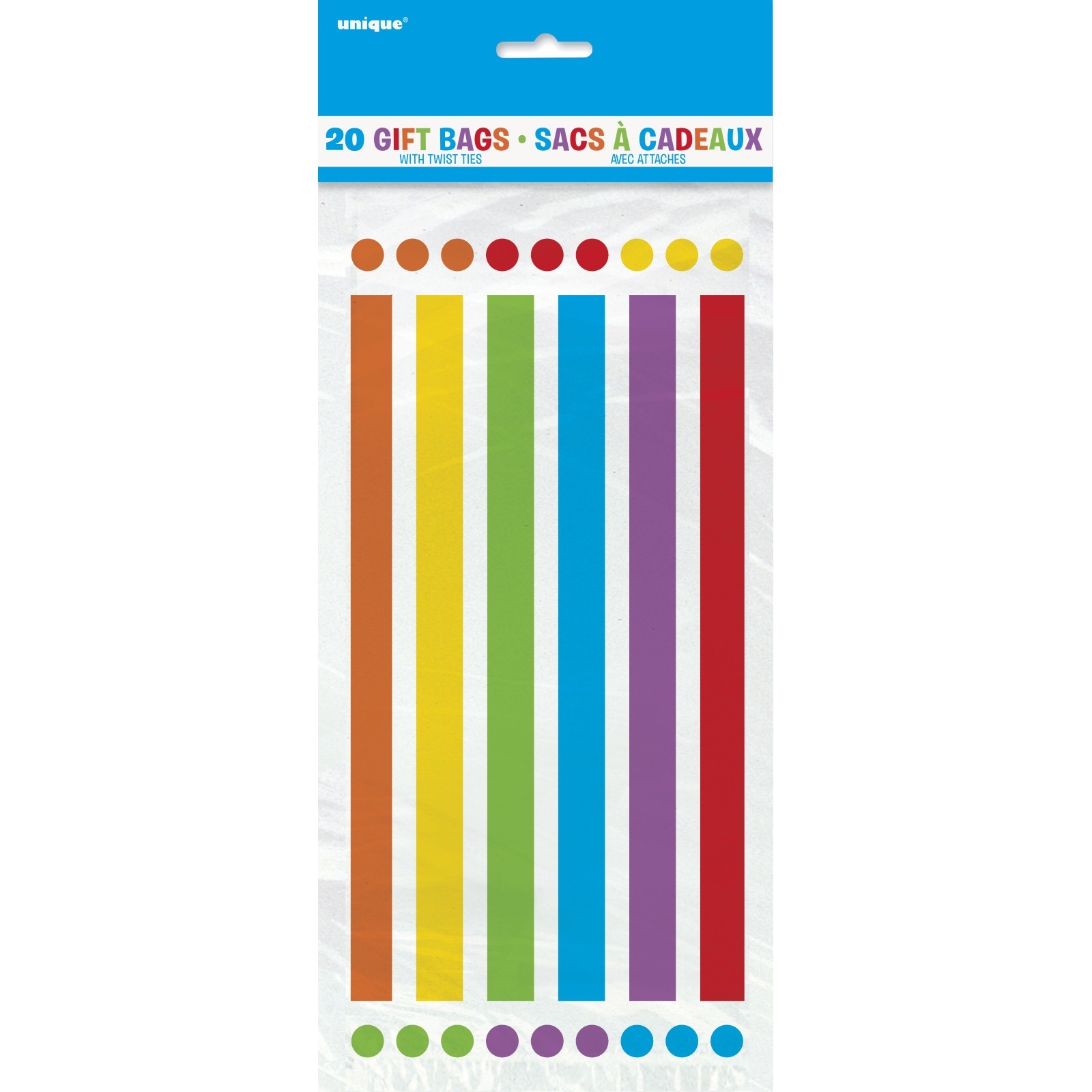 Rainbow Birthday Dots and Stripes Cellophane Treat Bags (Pack of 20)