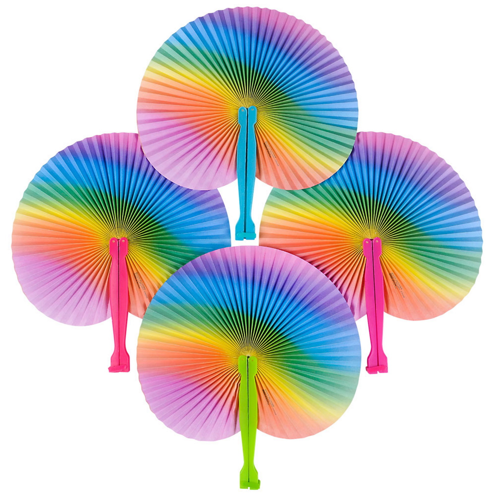 Rainbow Coloured Paper Fans (Pack of 12)