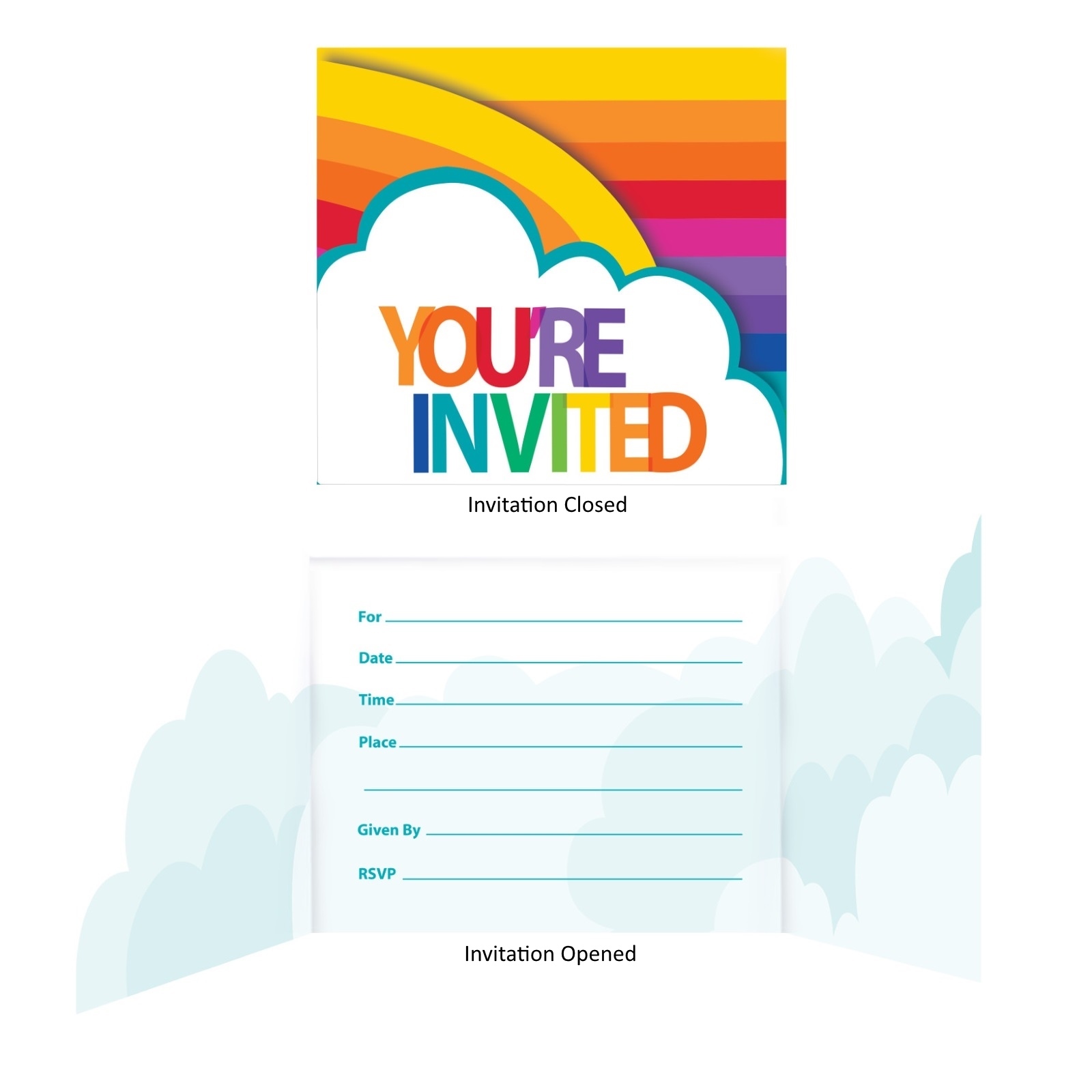 Rainbow Party Invitations (Pack of 8)