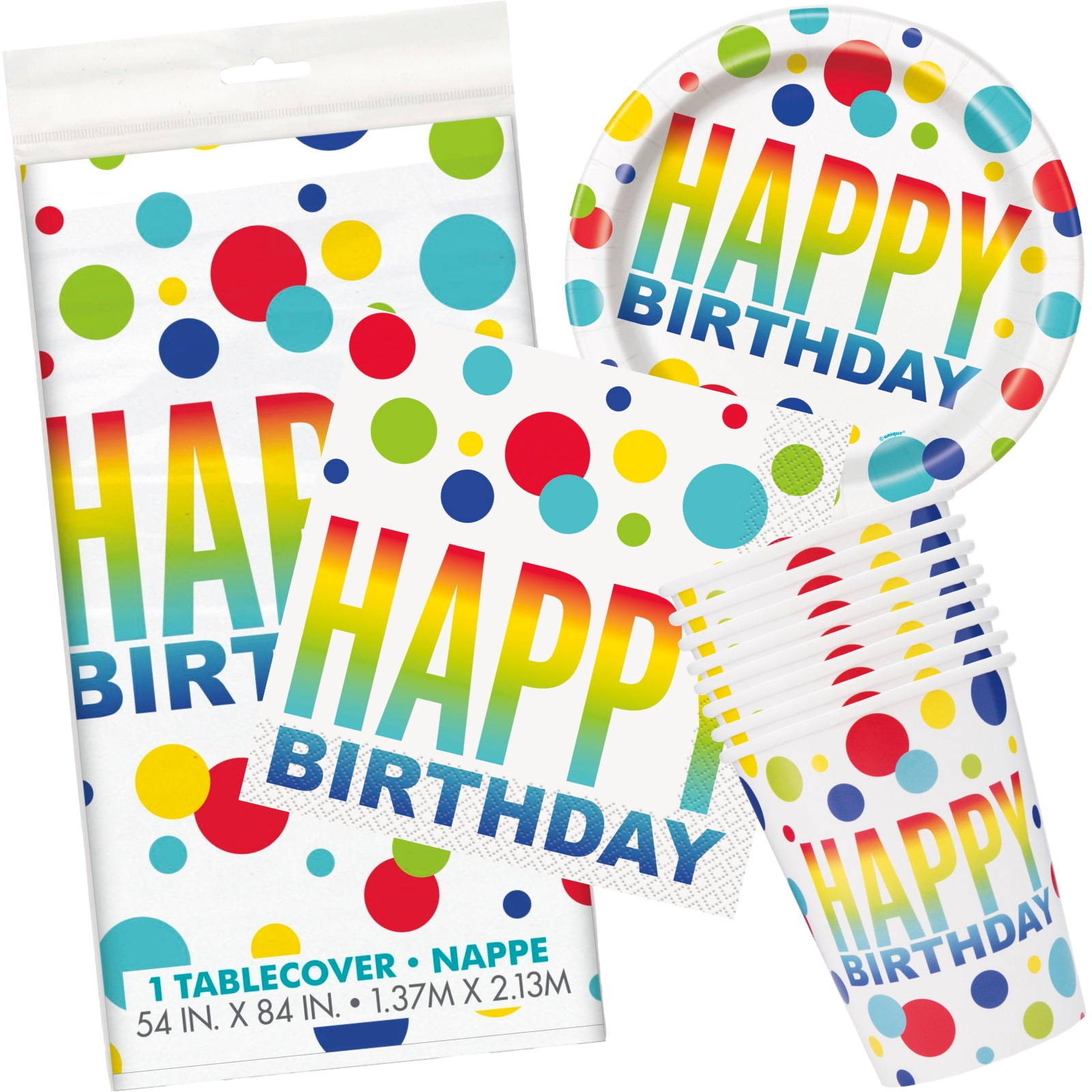 Rainbow Spots Happy Birthday Party Starter Set (For 8 Guests)