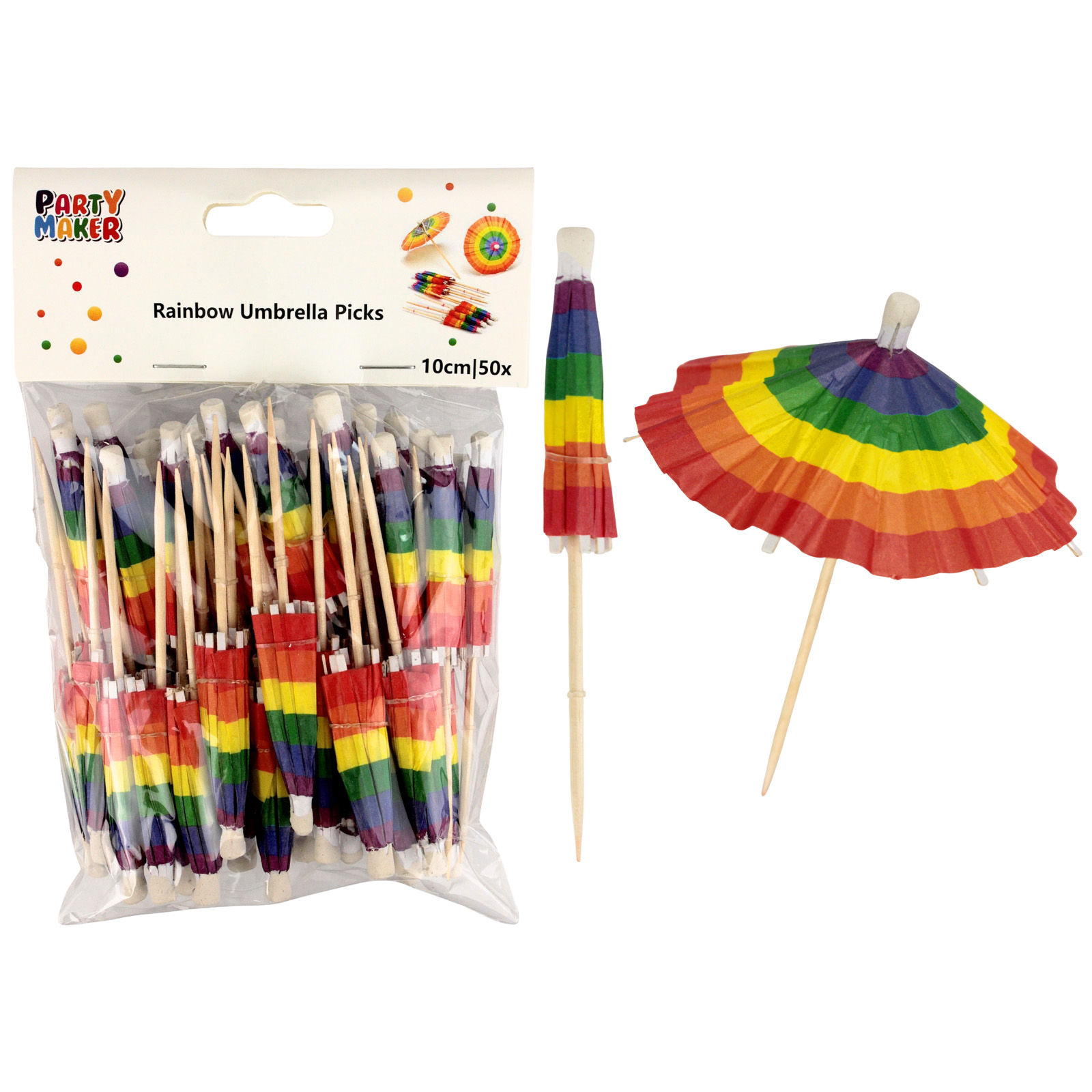 Rainbow Cocktail Umbrella Picks (Pack of 50)  