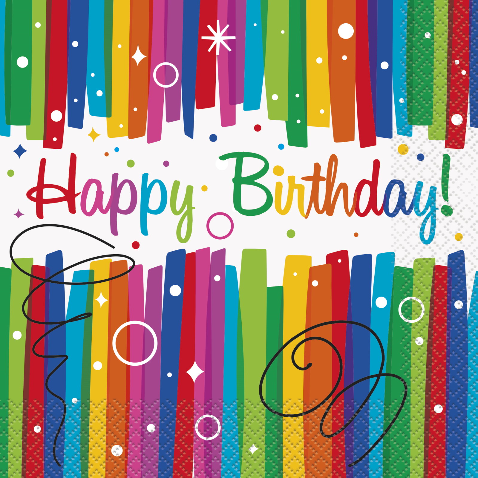 Rainbow Ribbons Happy Birthday Large Napkins / Serviettes (Pack of 16) 