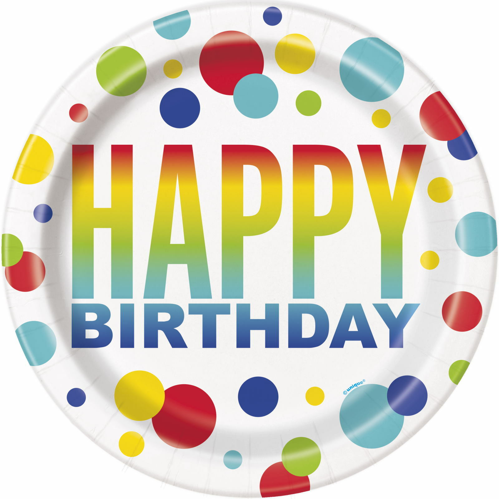 Rainbow Spots Happy Birthday Large Paper Plates (Pack of 8)