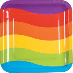 Pack of 8 Rainbow Party Large Square Paper Plates.