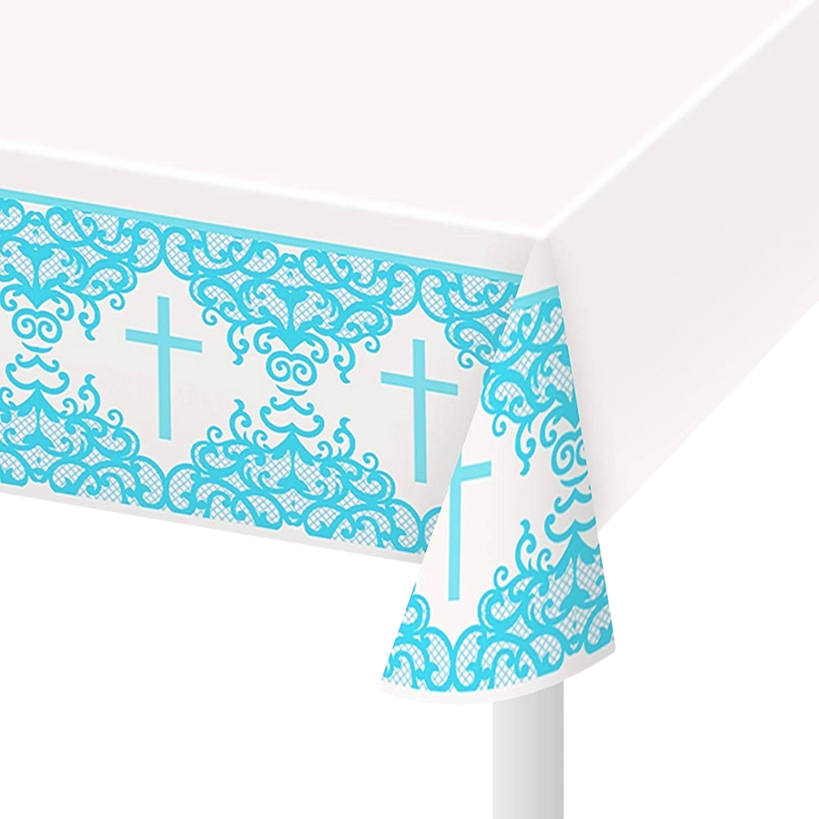 Fancy Blue Cross Plastic Tablecloth