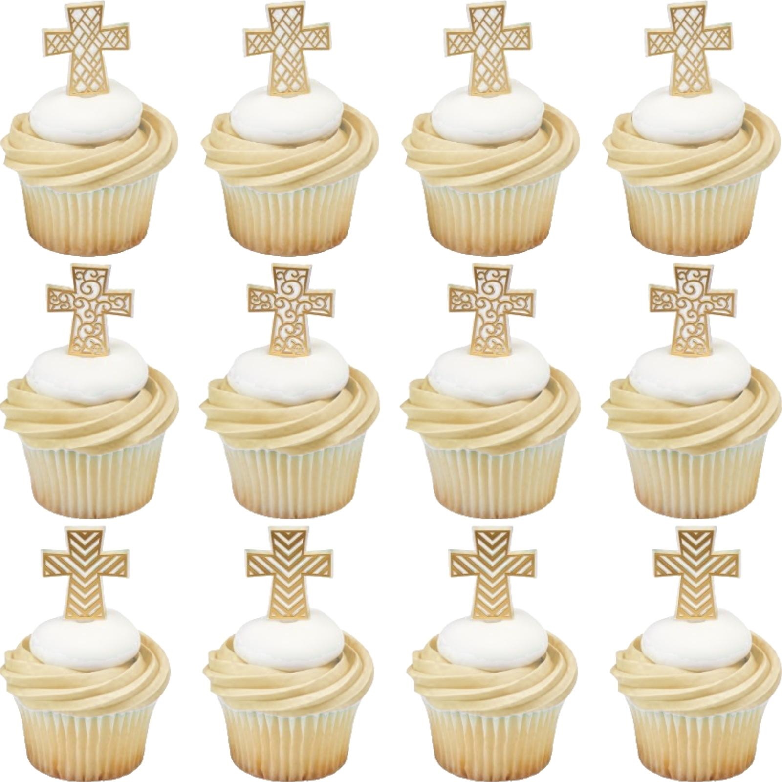 Gold Ornate Cross Plastic Picks (Pack of 12)
