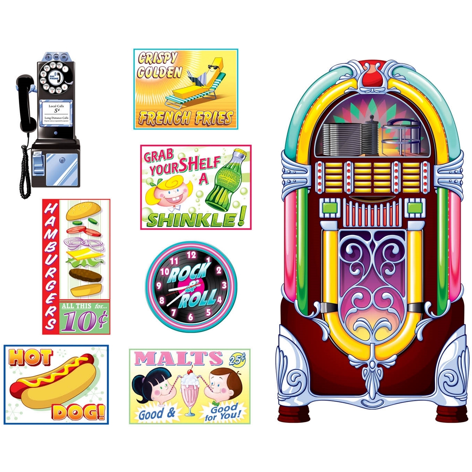 50's Soda Shop and Jukebox Wall Decorations (Set of 8)