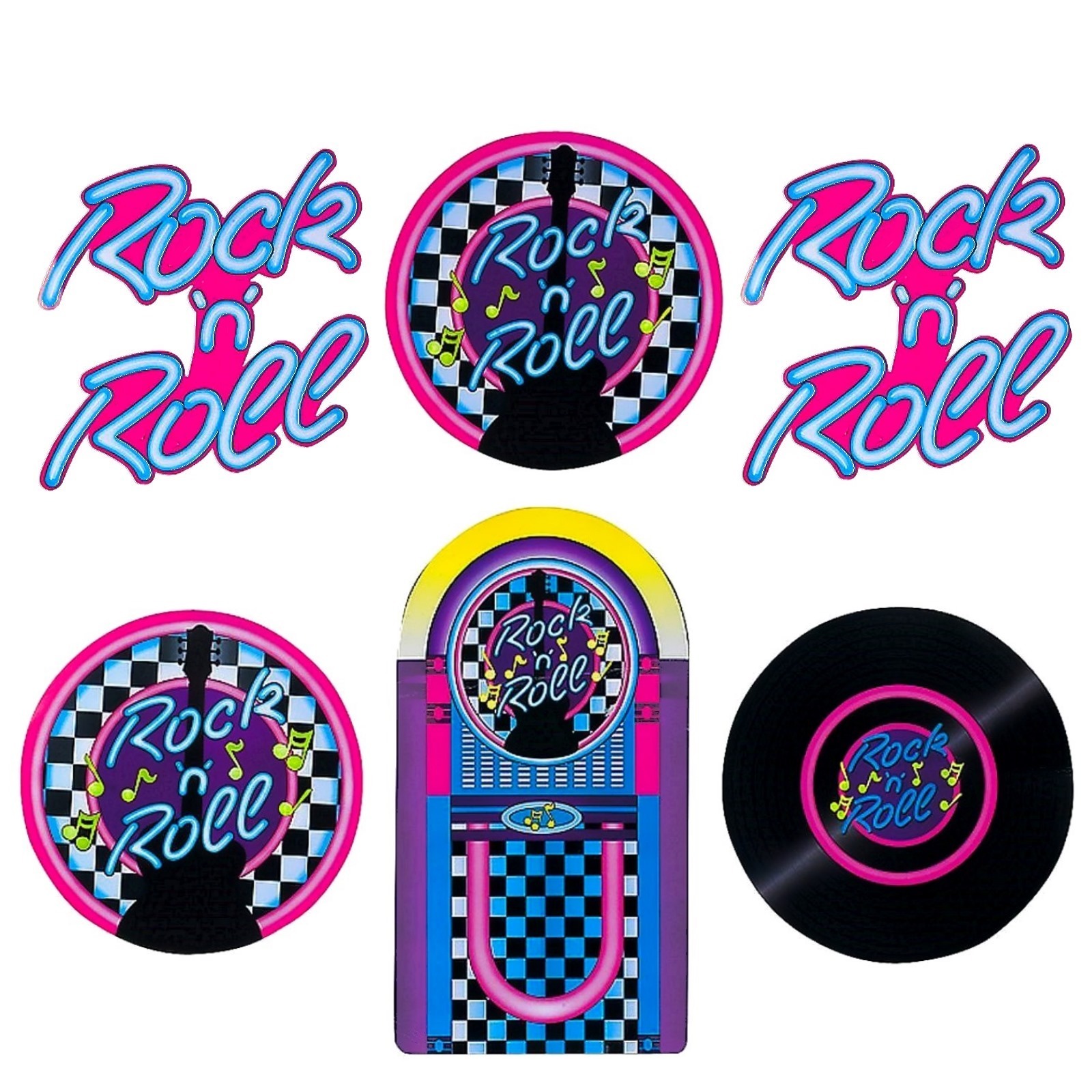 Retro Rock and Roll Cutout Decorations (Pack of 6)