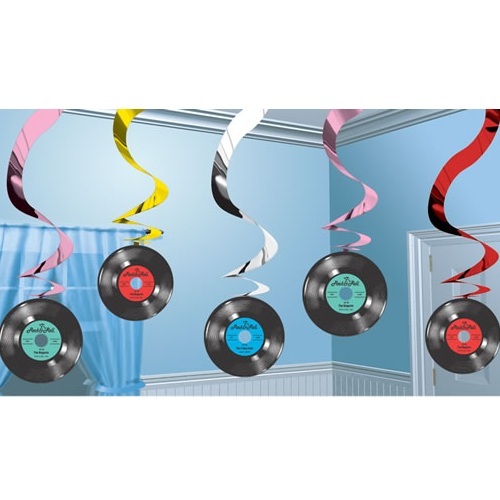 Rock and Roll Records Swirl Decorations (Pack of 5)