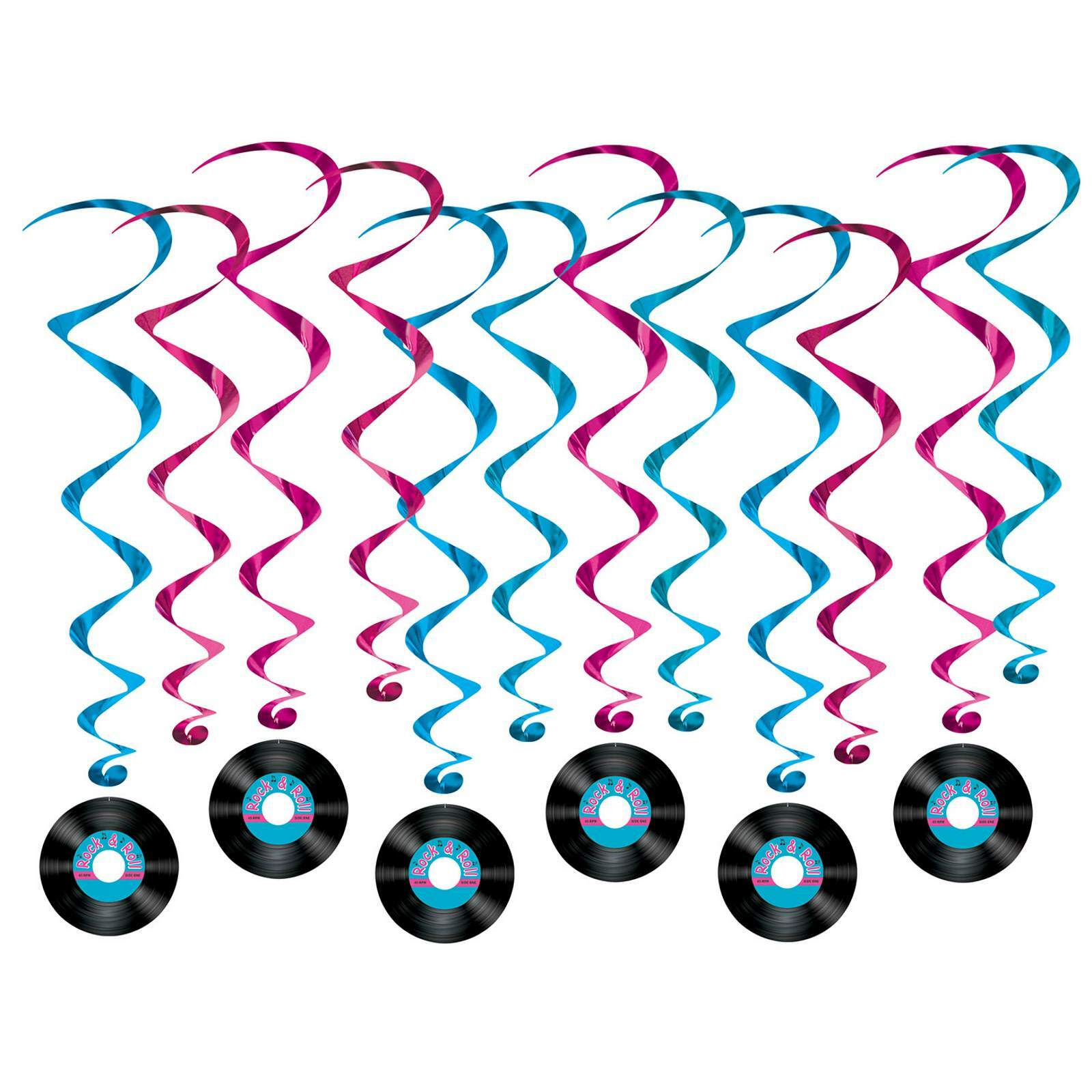 Rock and Roll Record Swirl Decorations (Pack of 12)