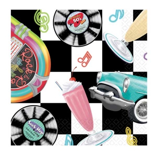 Sock Hop Rock and Roll Large Napkins / Serviettes (Pack of 16)