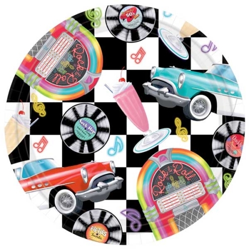 Sock Hop Rock and Roll Large Paper Plates (Pack of 8)