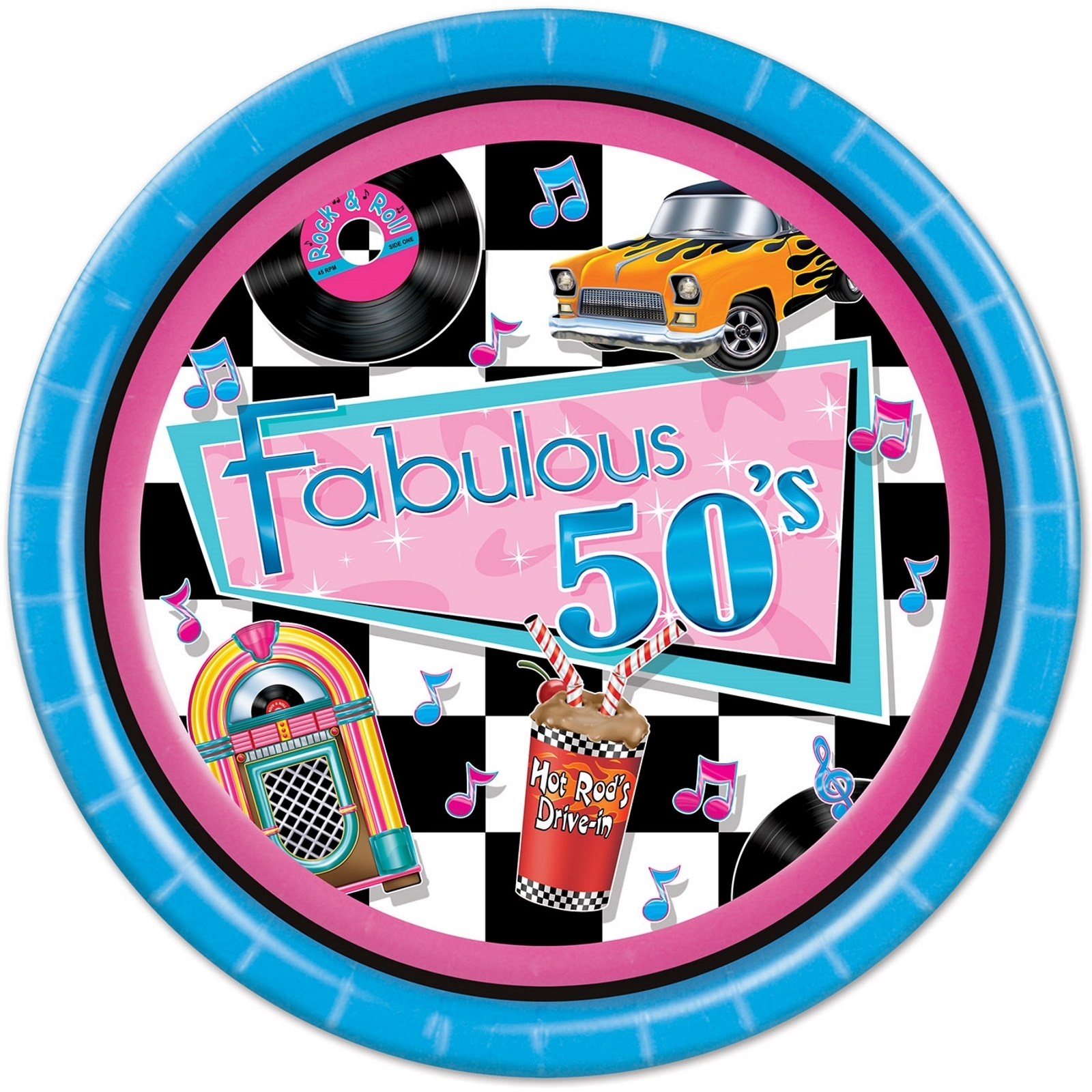 Fabulous 50's Rock and Roll Large Paper Plates (Pack of 8)