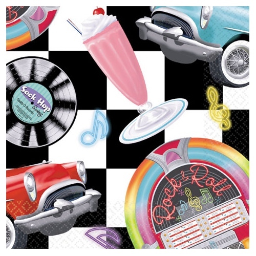 Sock Hop Rock and Roll Small Napkins / Serviettes (Pack of 16)