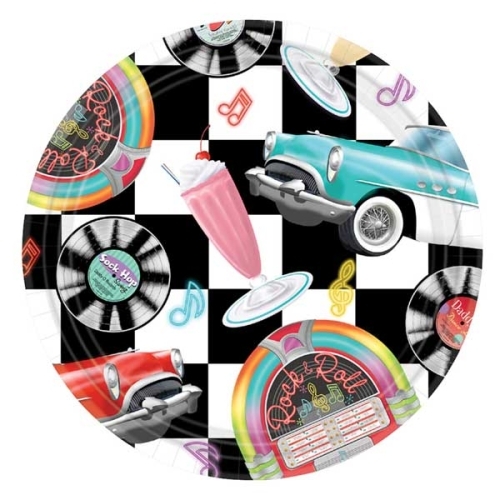 Sock Hop Rock and Roll Small Paper Plates (Pack of 8)