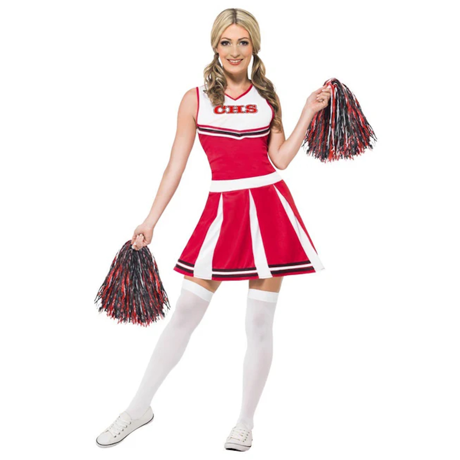 Cheerleader Dress With Pom Poms Women's Costume Small