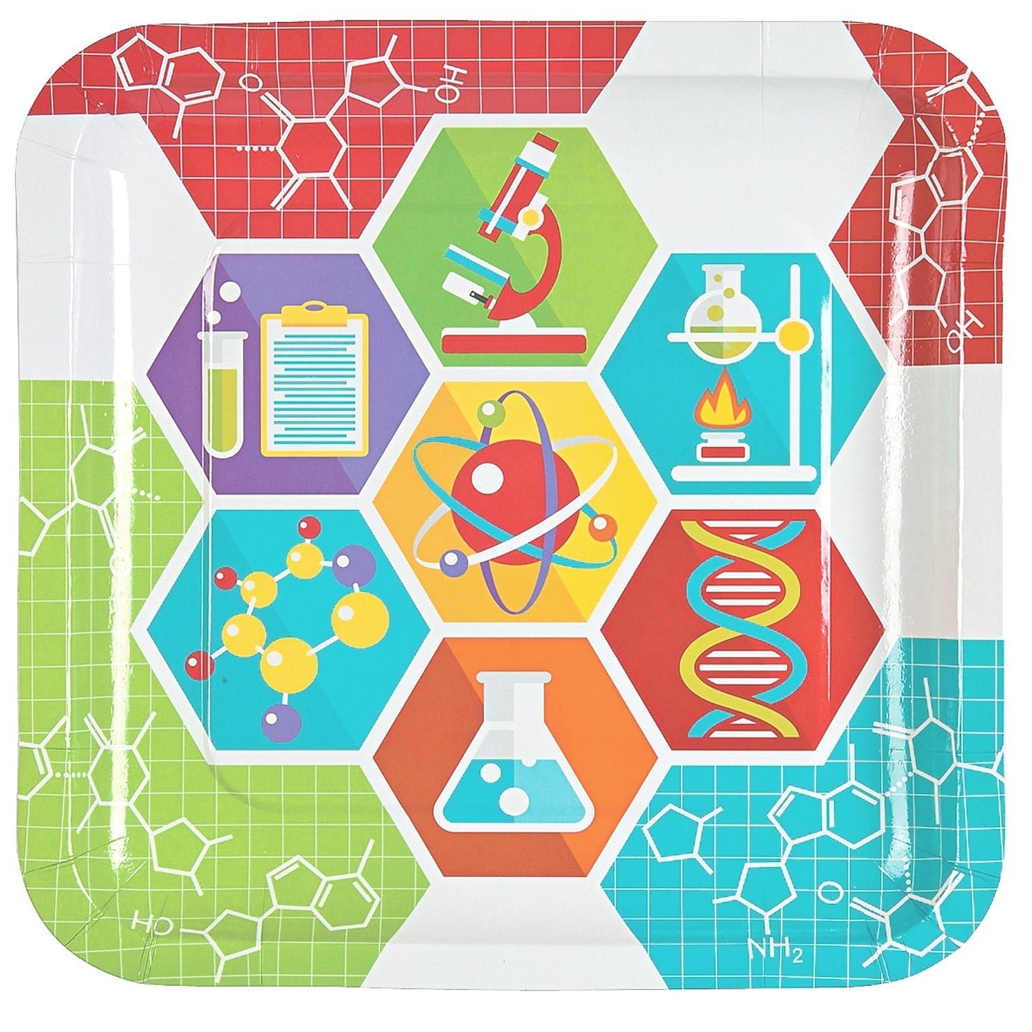 Science Party Large Square Paper Plates (Pack of 8)