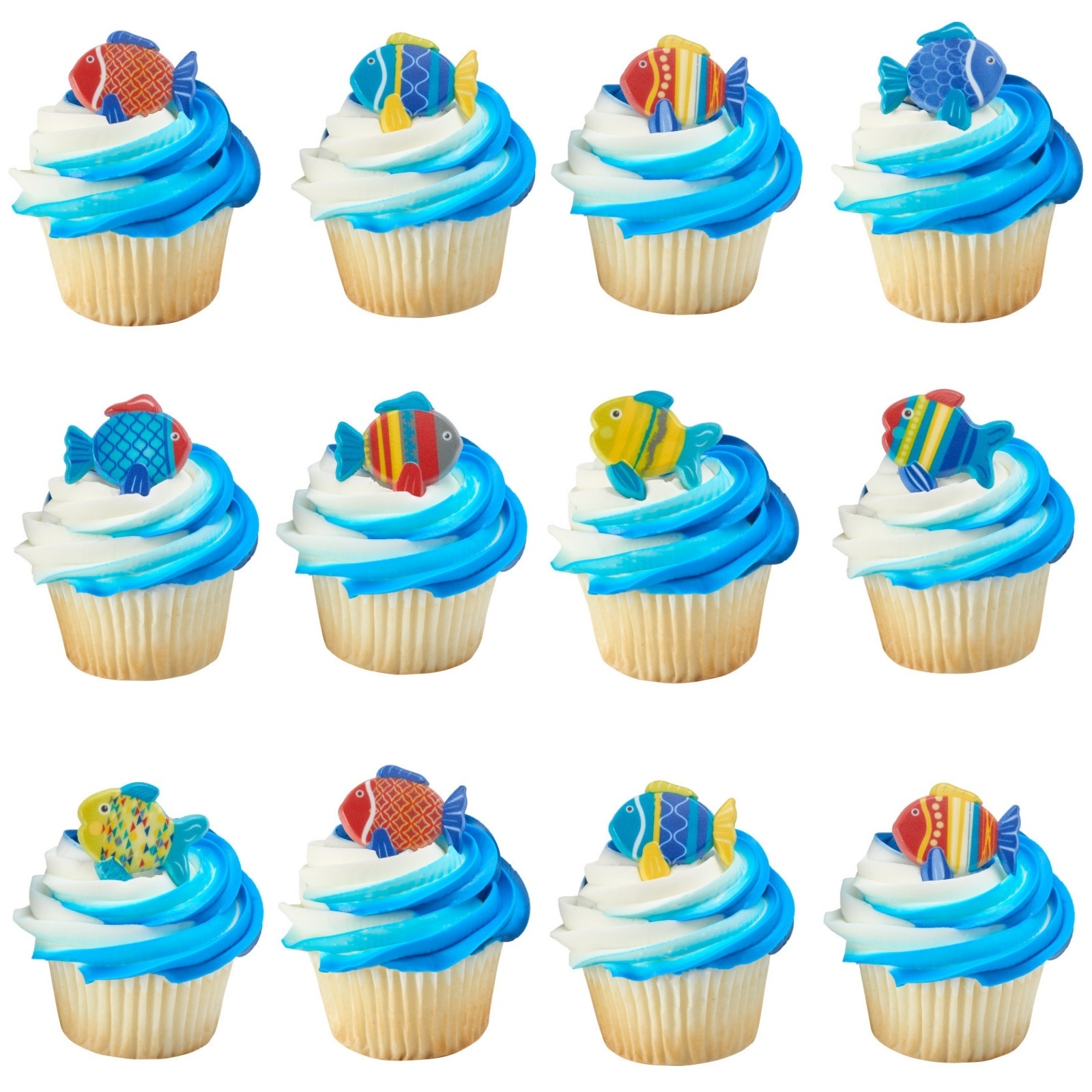 Colourful Fish Cupcake Rings (Pack of 12)