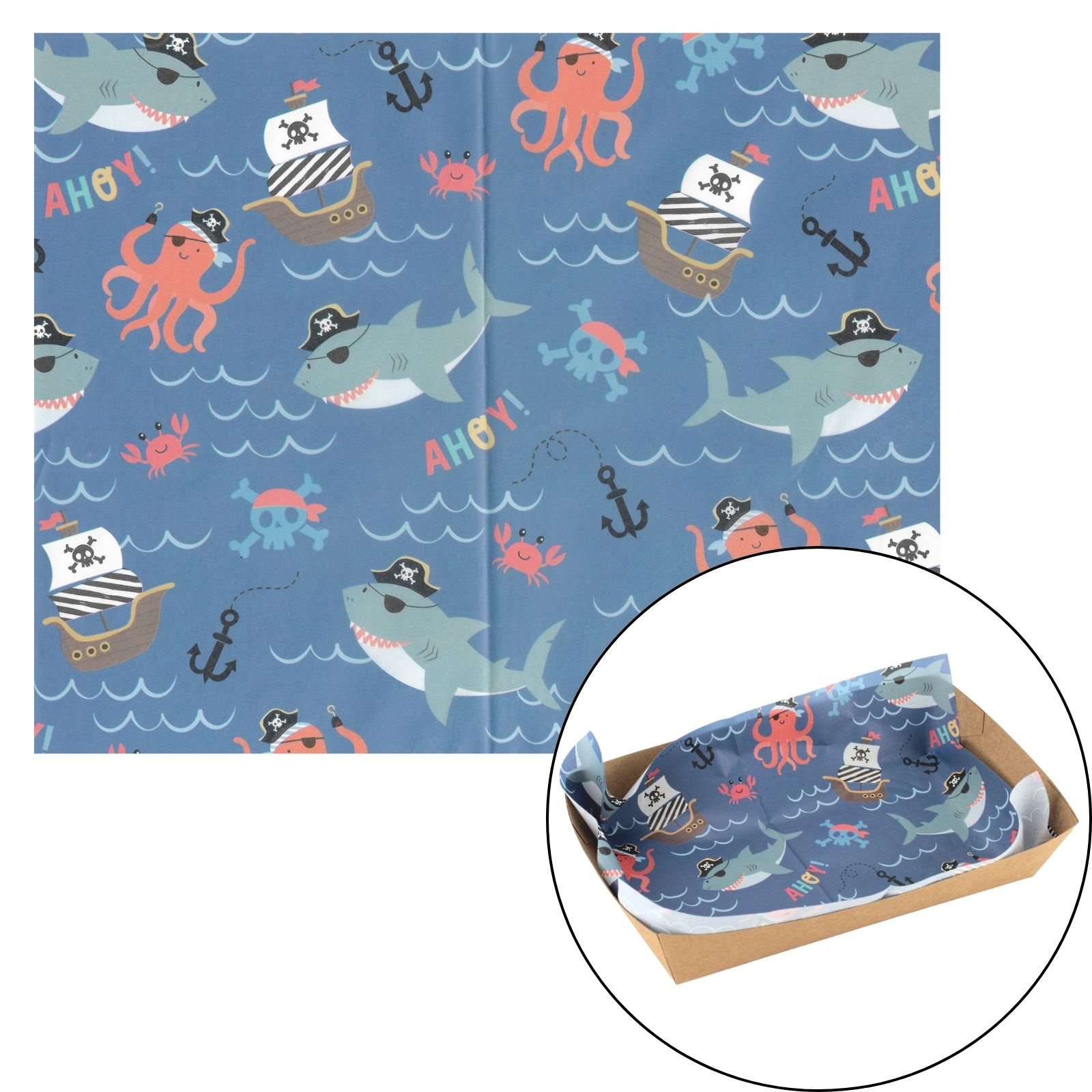 Ships Ahoy Pirate Grease Proof Paper Plate / Tray Liners (8 Sheets)