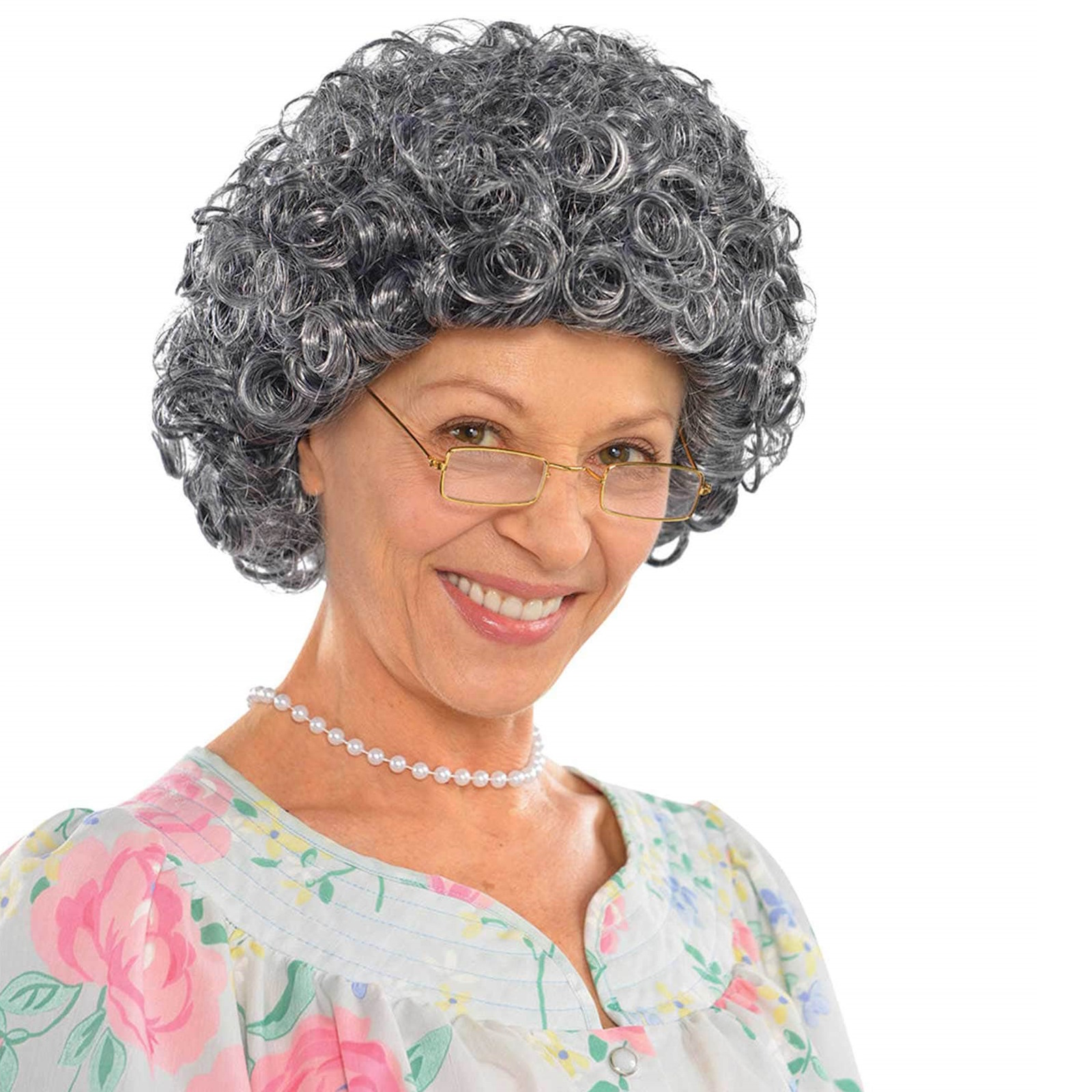 Grey curly granny wig sale