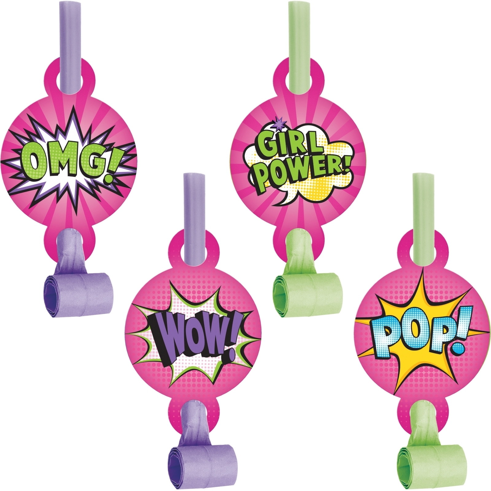 Superhero Girl Power Party Blowers (Pack of 8)