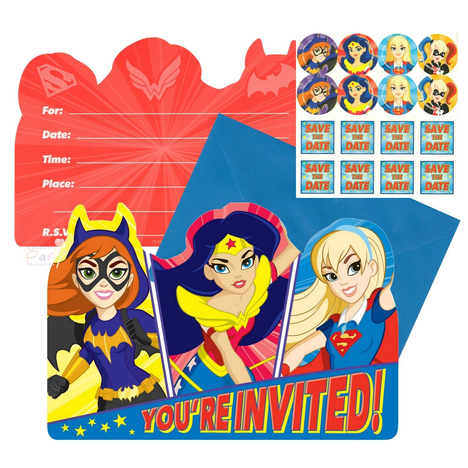 Super Hero Girls Invitation Set (Pack of 8)