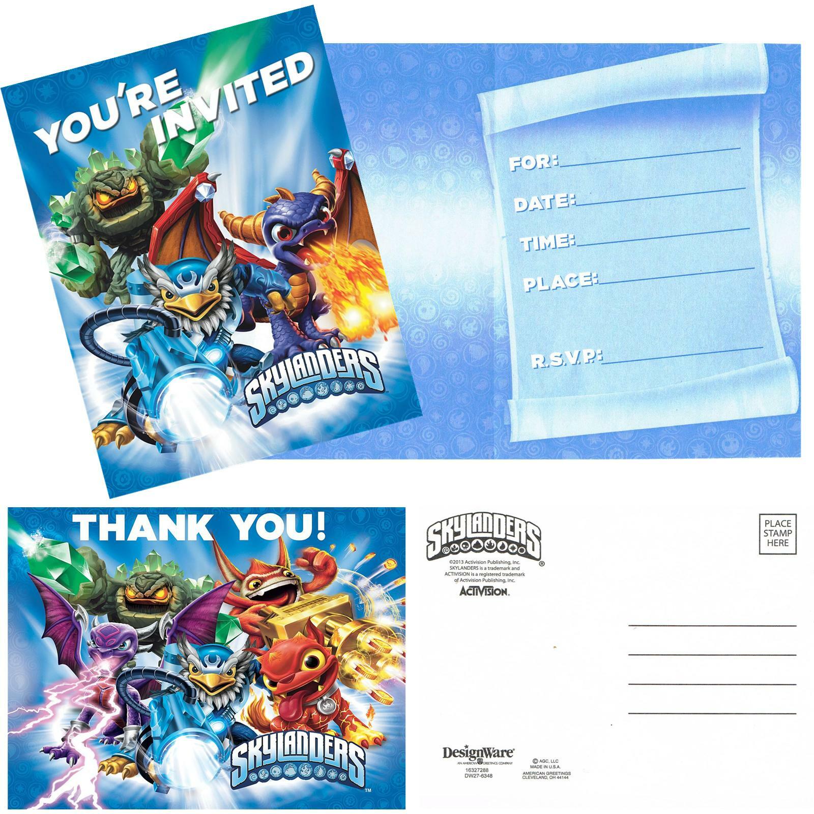 Skylanders Party Invitations & Thank You Cards (8 of Each)