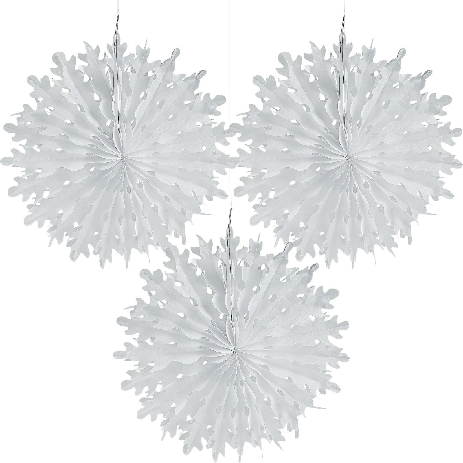 White Snowflake Tissue Paper Hanging Decorations (Pack of 12)