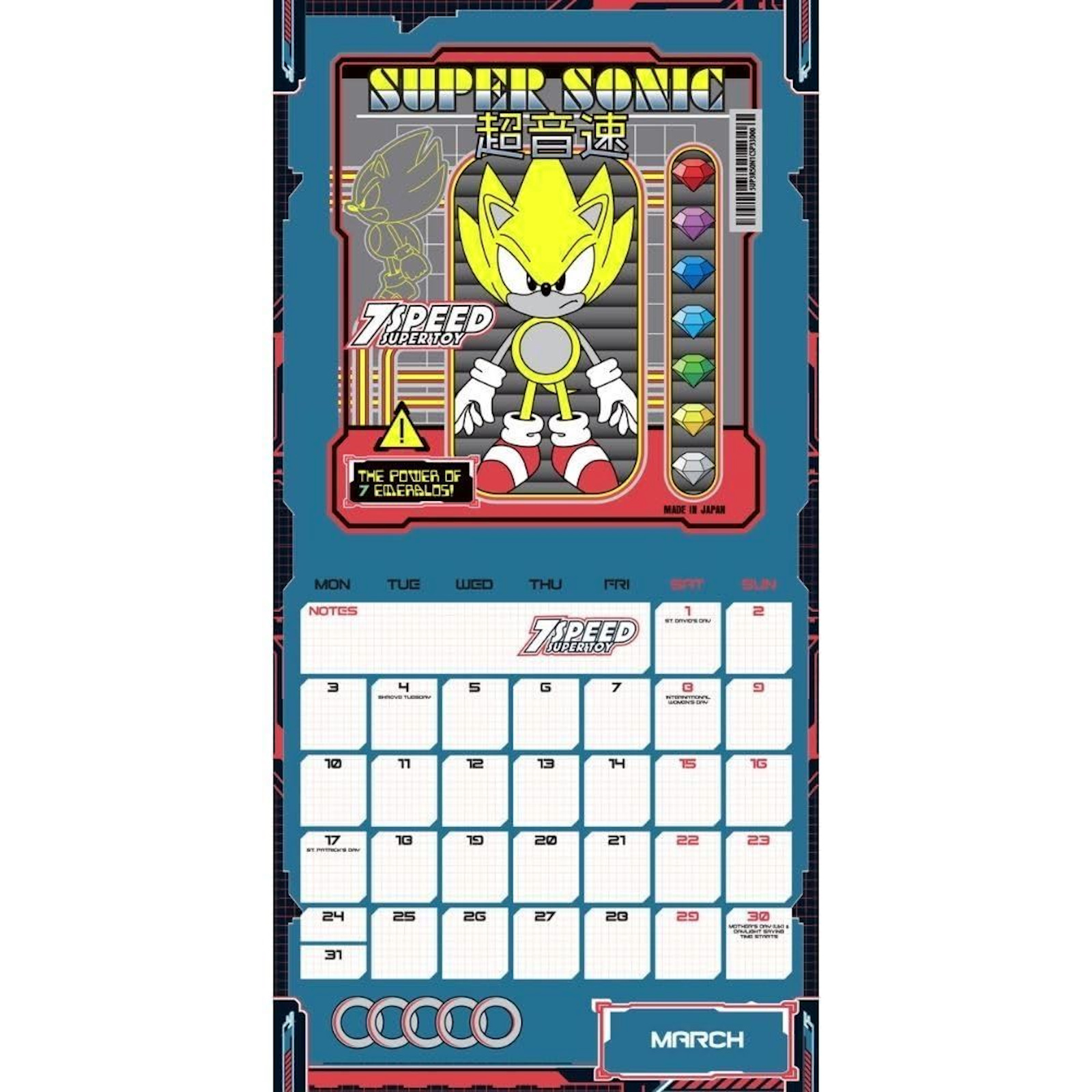 Sonic The Hedgehog 2025 Wall Calendar Sonic the Hedgehog Boys and Girls Birthday Party