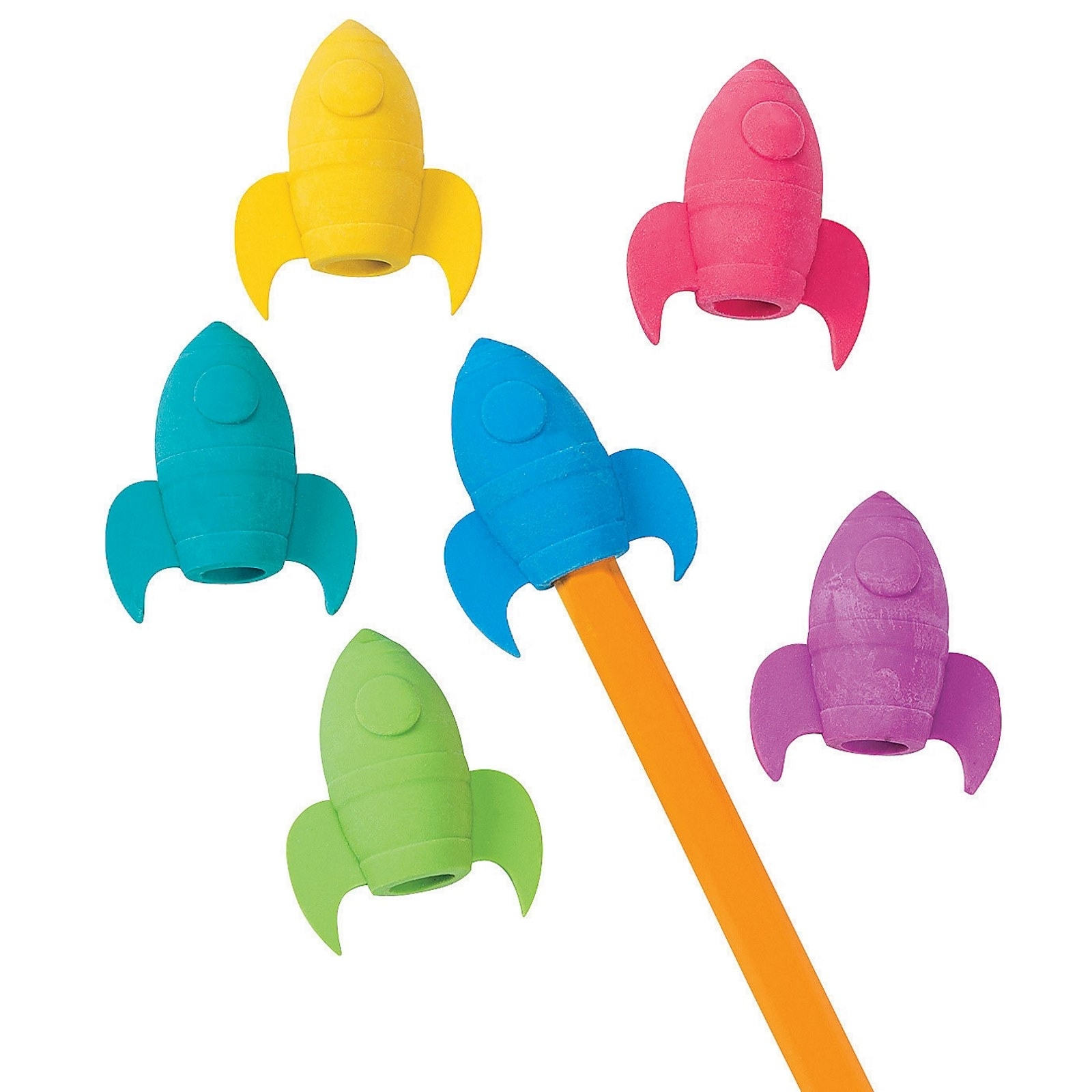 Rocket Ship Pencil Top Erasers (Pack of 12)