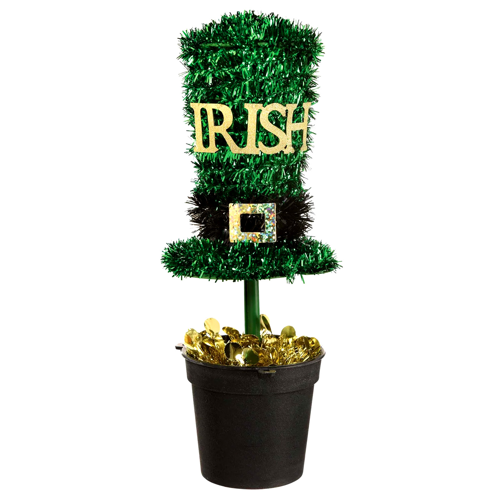 Green Tinsel Leprechaun Top Hat Tabletop Decoration