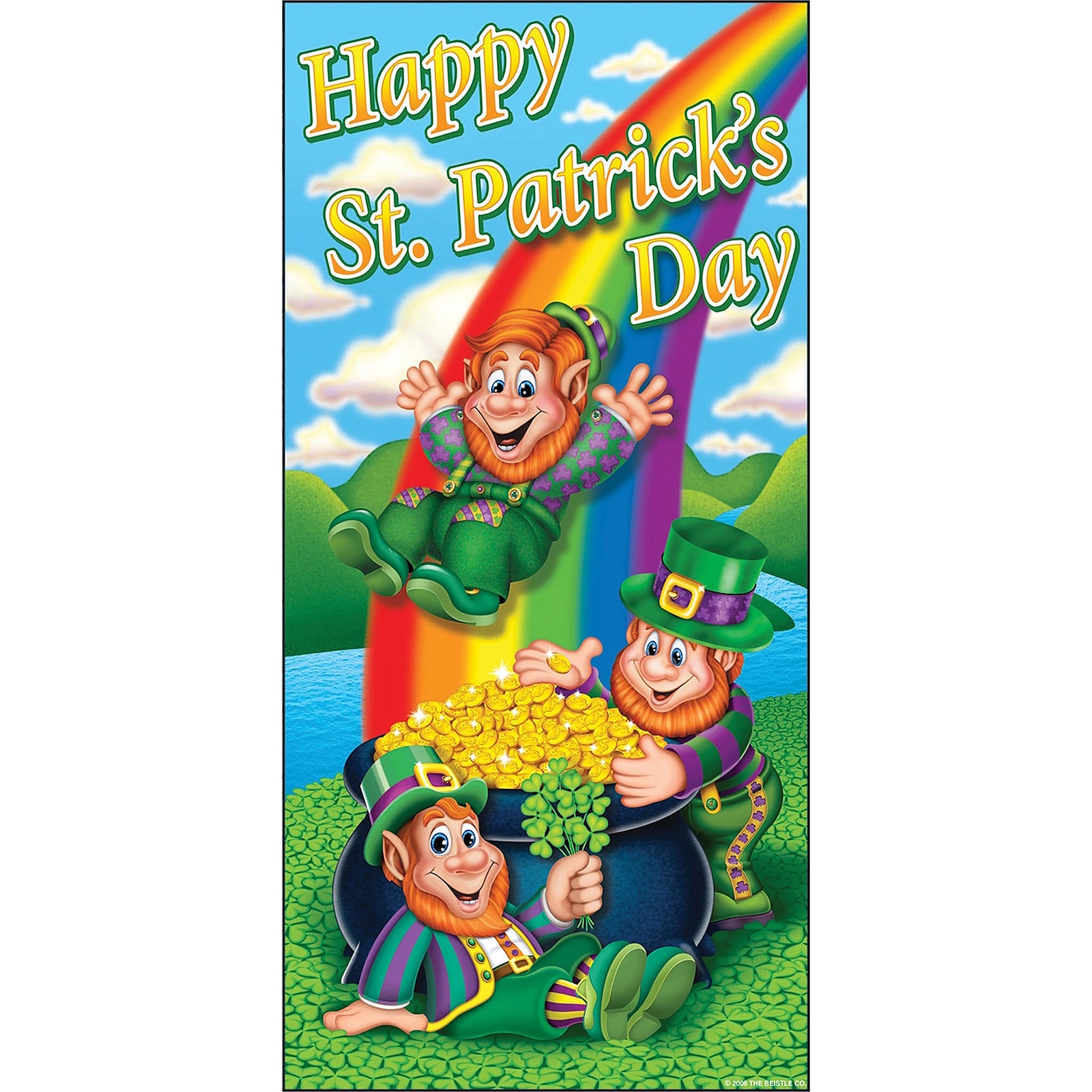 Happy St. Patrick's Day Rainbow Leprechauns Door Cover
